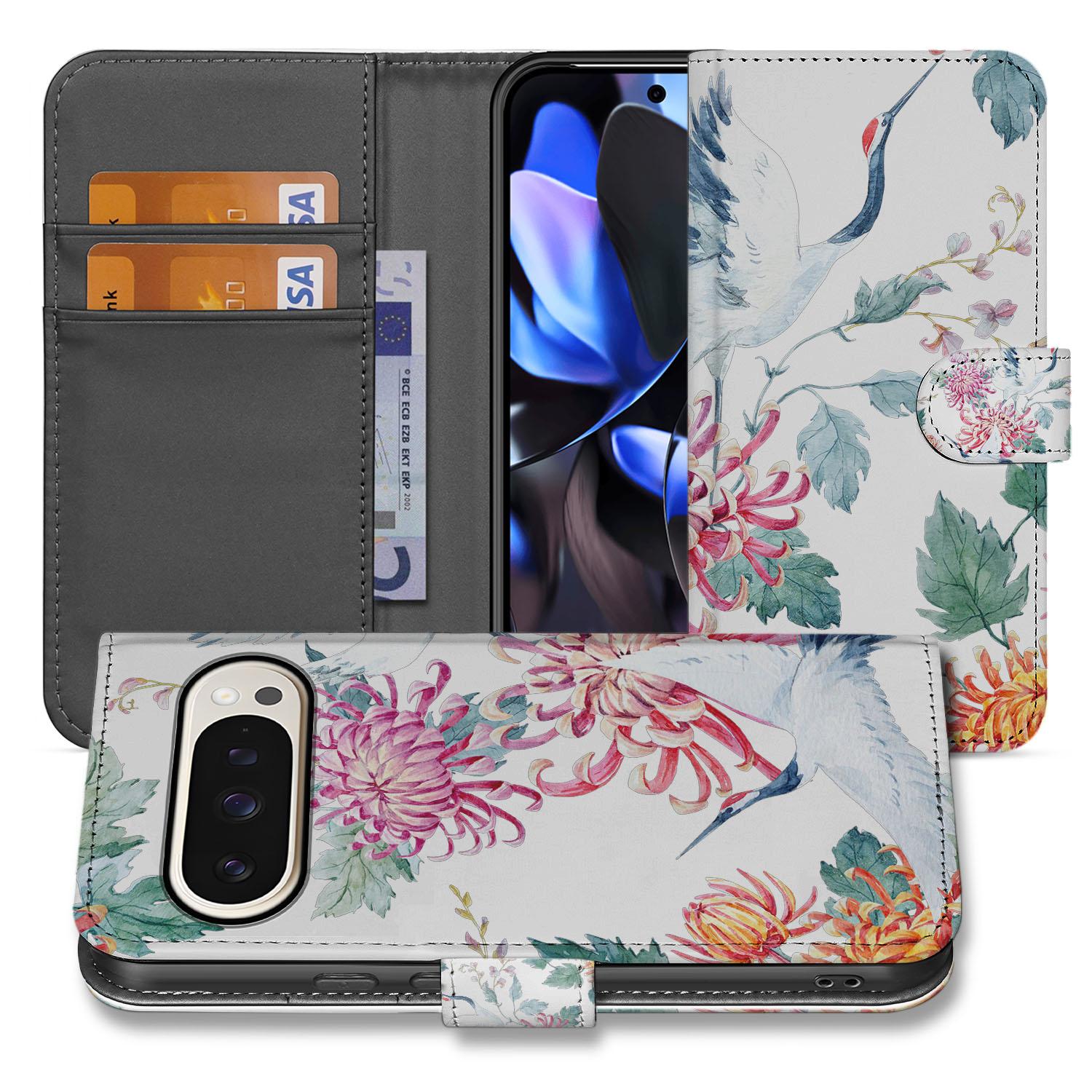 Bird Flowers Google Pixel 10 Pro XL Portemonnee Hoesje Cadeau design Bird Flowers aanzicht voorkant