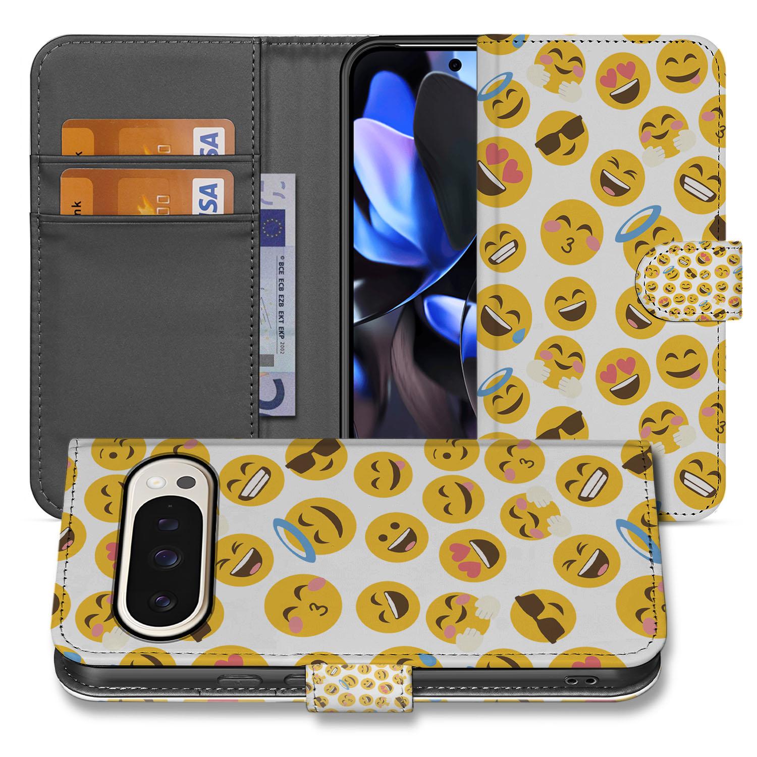 Google Pixel 10 Pro XL Vrolijk Meerkleurig Emoji Fiesta Bookcase Hoesje vooraan