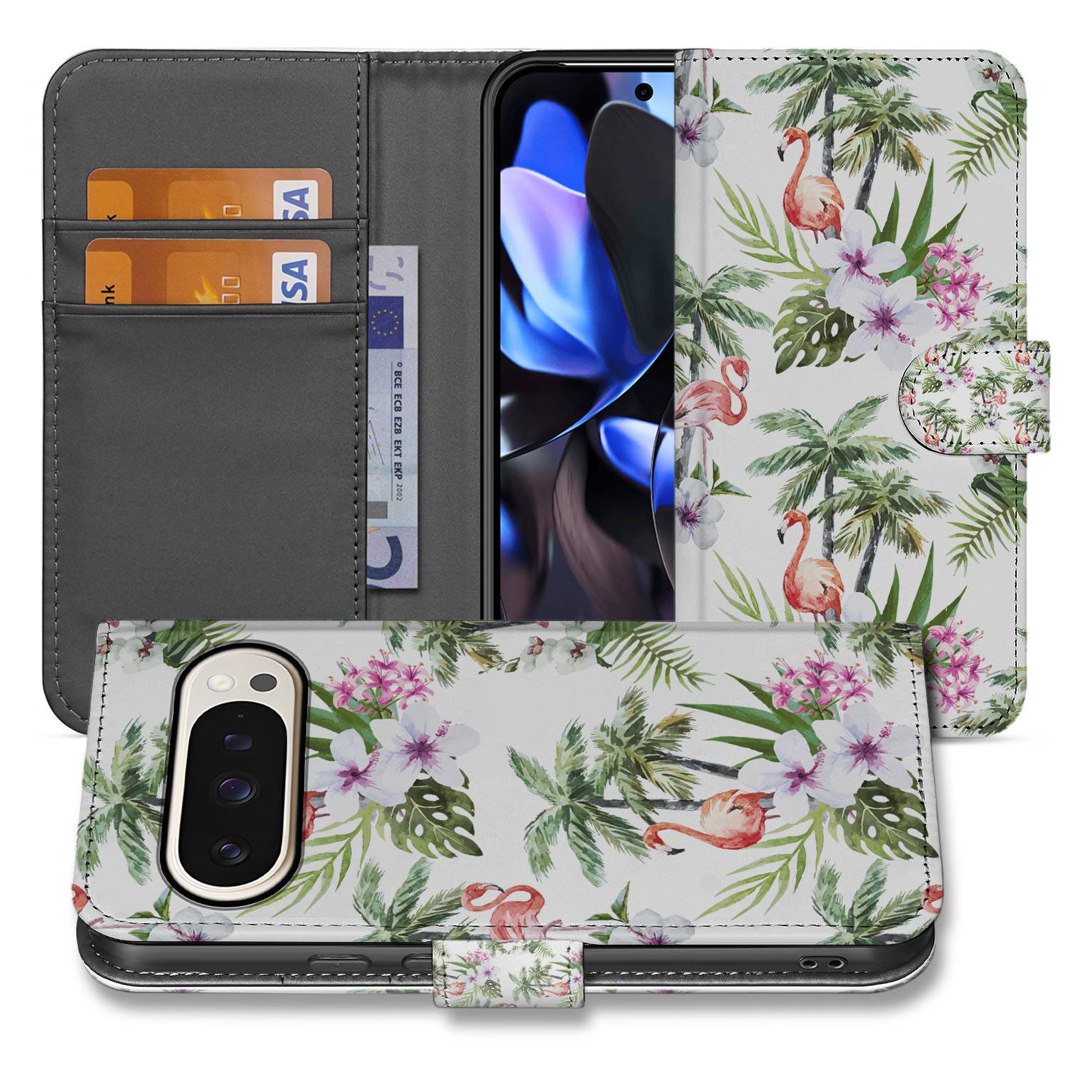 Flamingo Palms Google Pixel 10 Pro XL Telefoonhoesje book case design aanzicht