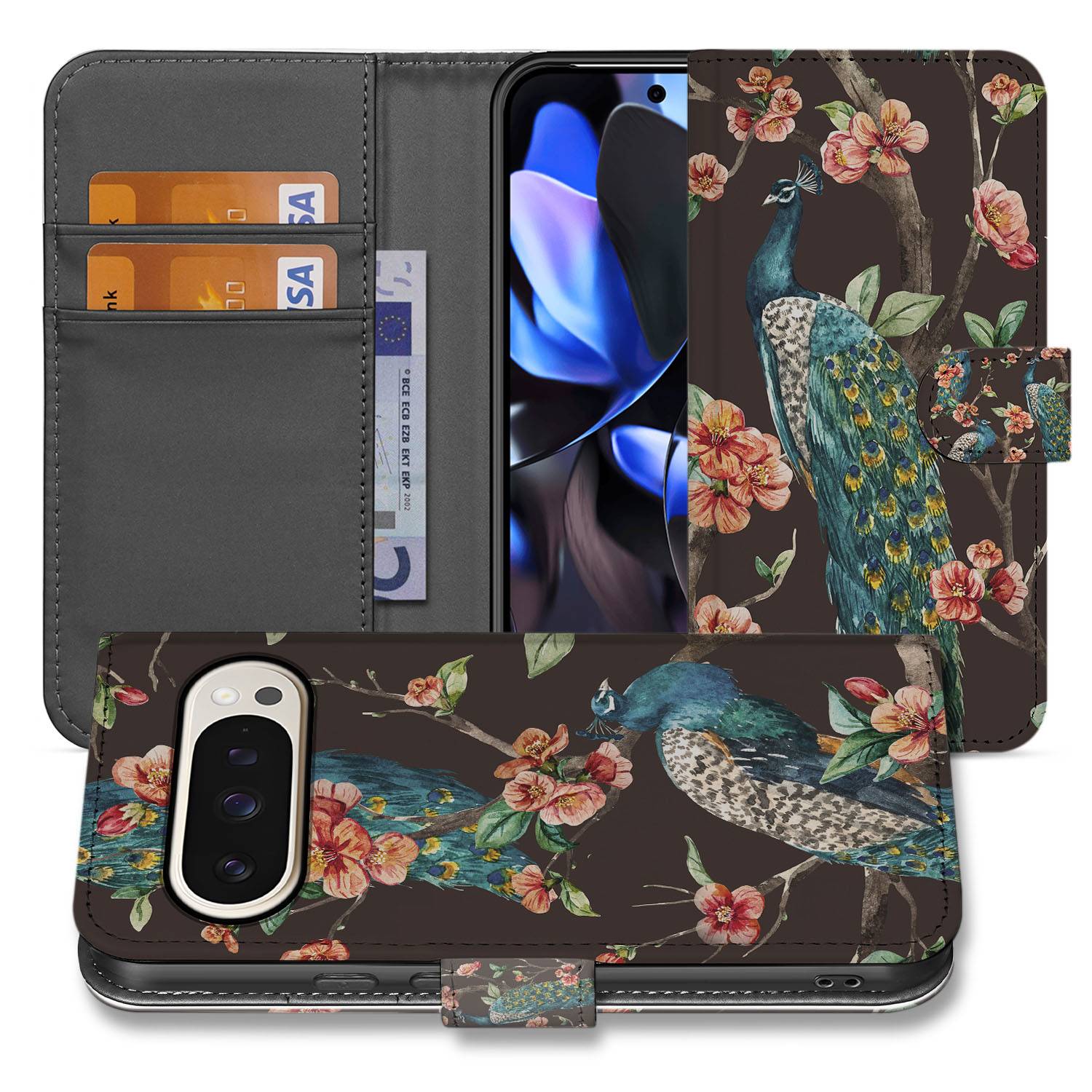 Pauw Bloemen Print Google Pixel 10 Pro XL Telefoonhoesje bookcase pauw bloemen voorkant