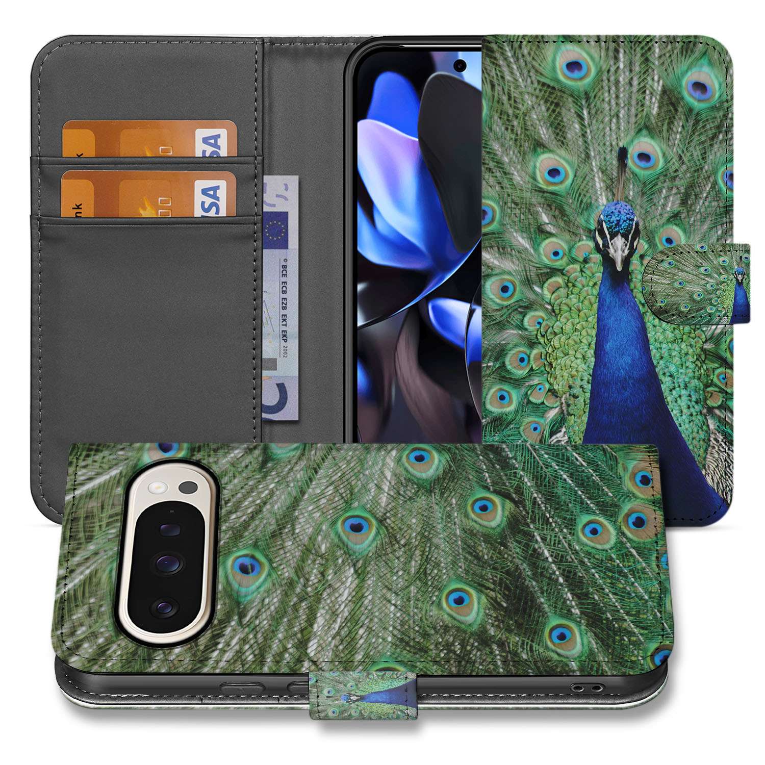 Book Case Google Pixel 10 Pro XL Pauwprint Cadeau design pauwenprint aanzicht
