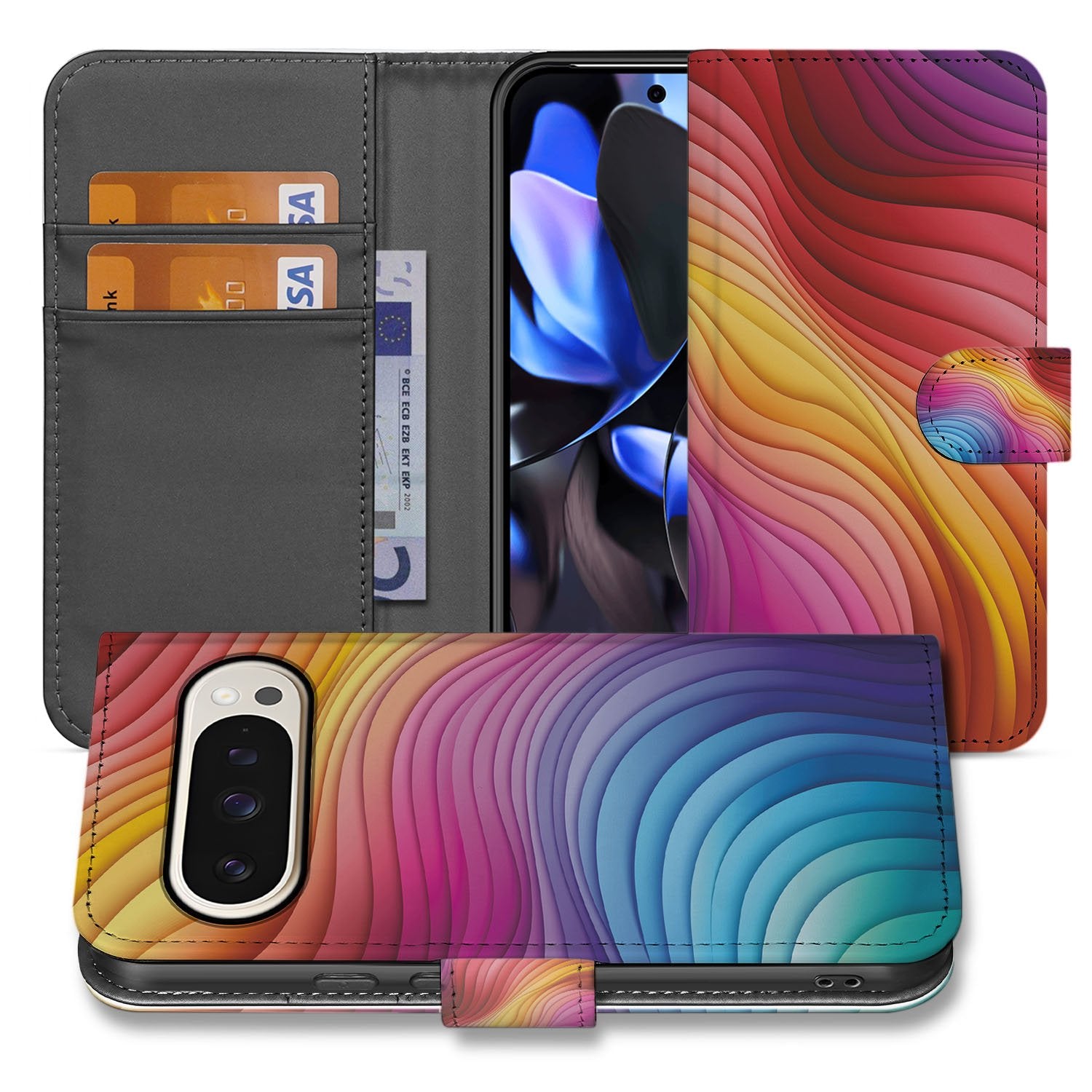 Google Pixel 10 Pro XL Book Case Regenboog boekhoesje met kleurrijk design aanzicht