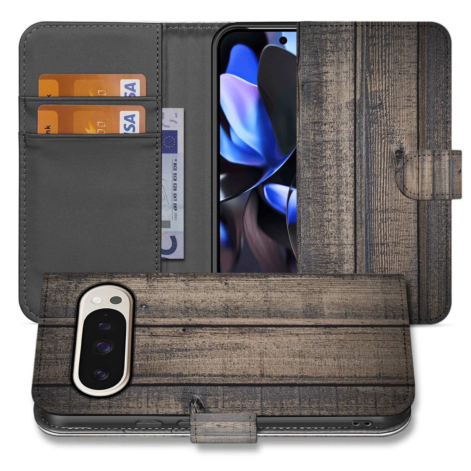Steigerhout Design Google Pixel 10 Pro XL Book Case binnenkant steigerhout textuur accessoire