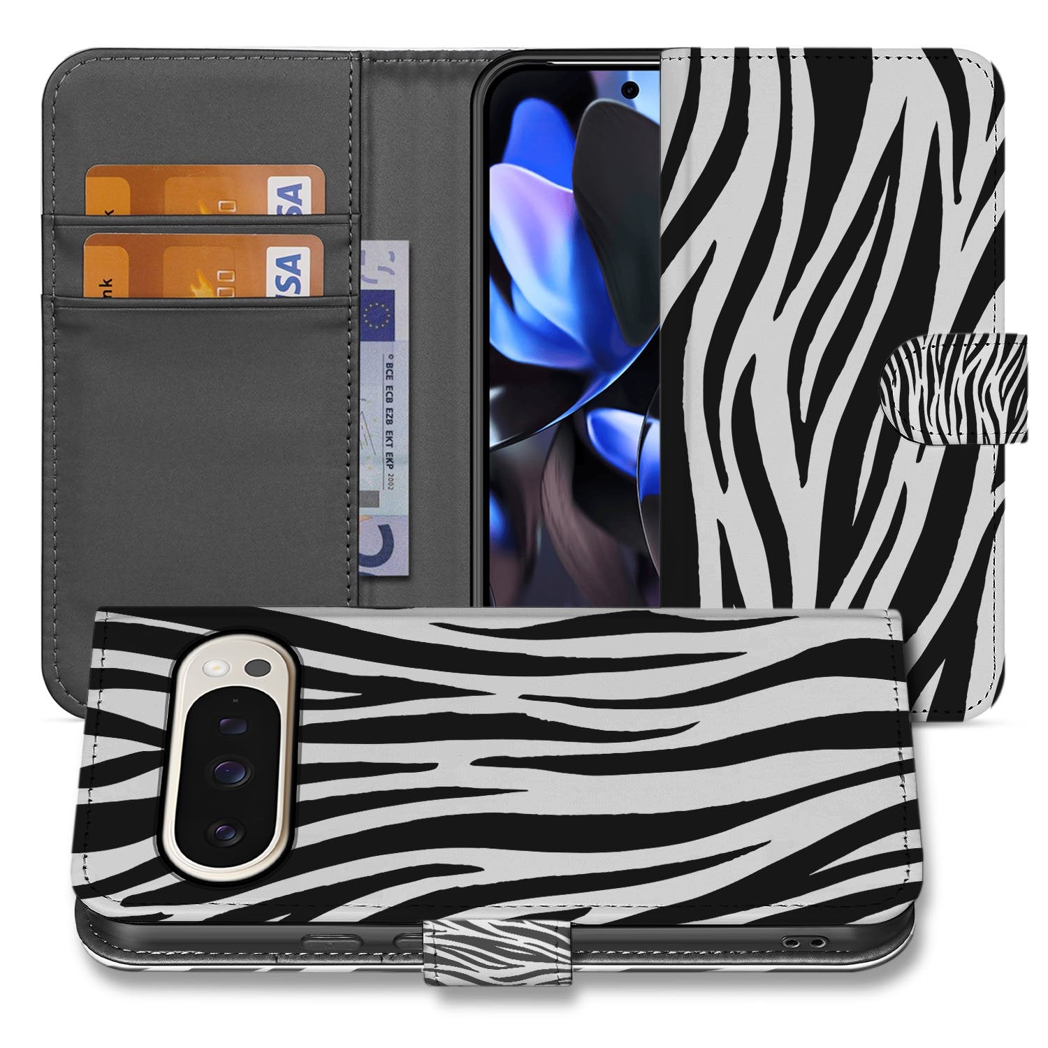 Zebra Print Google Pixel 10 Pro XL Telefoonhoesje book case portemonnee vooraanzicht