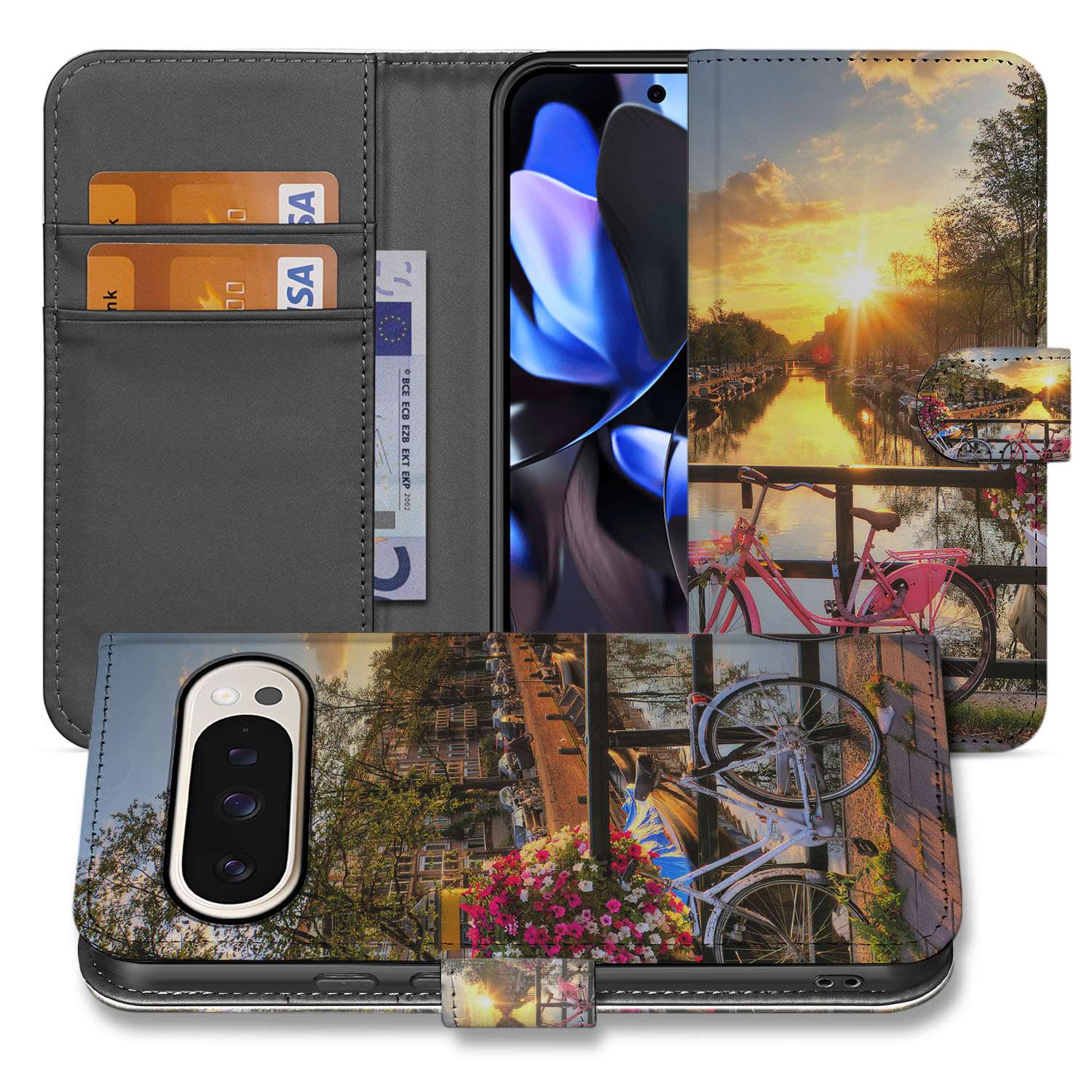 Telefoonhoesje Google Pixel 10 Pro Amsterdamse Grachten bookcase grachtenscène voorkant