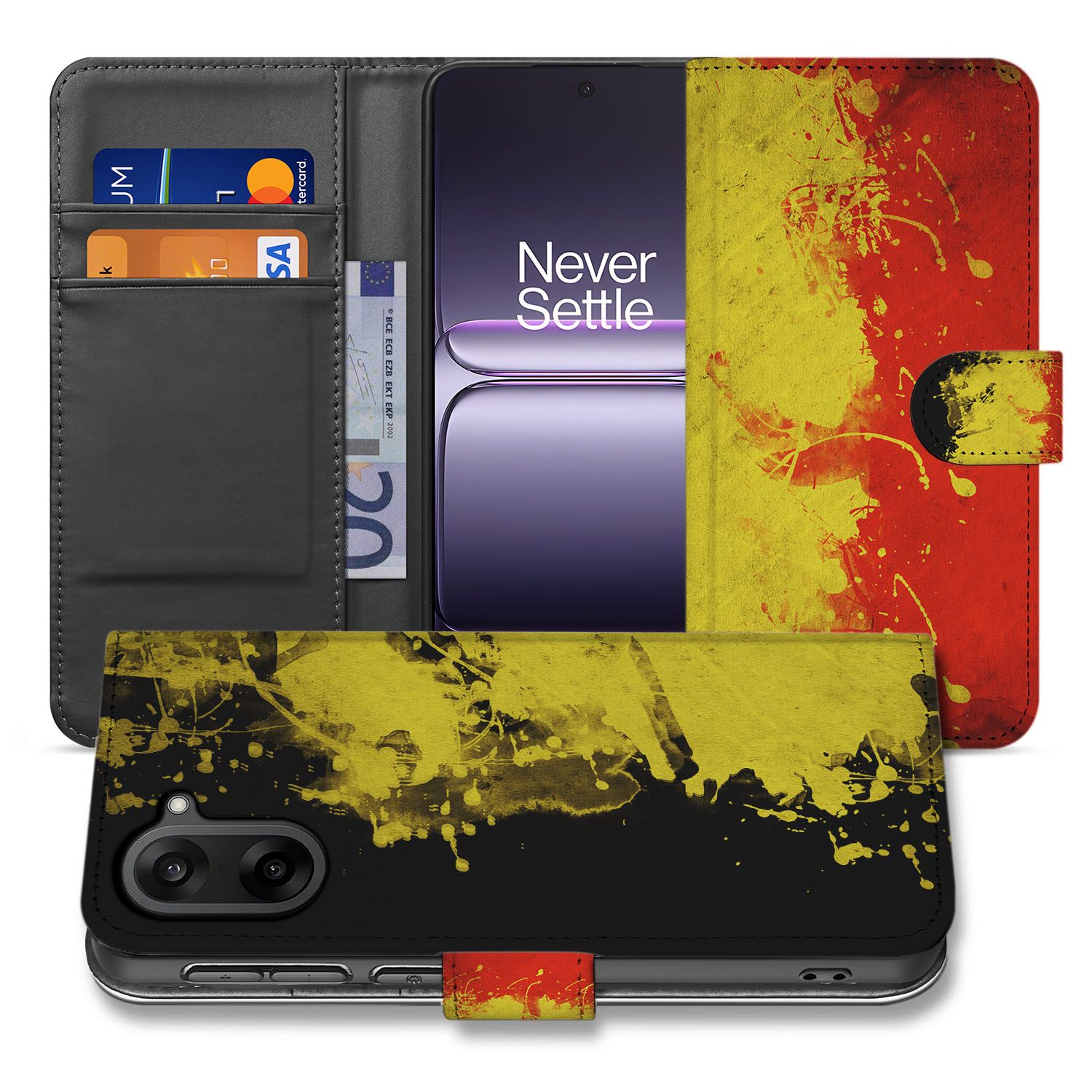 OnePlus Nord CE 5 Bookcase Hoesje met Belgische Vlag Design Pasvak Functie aanzicht