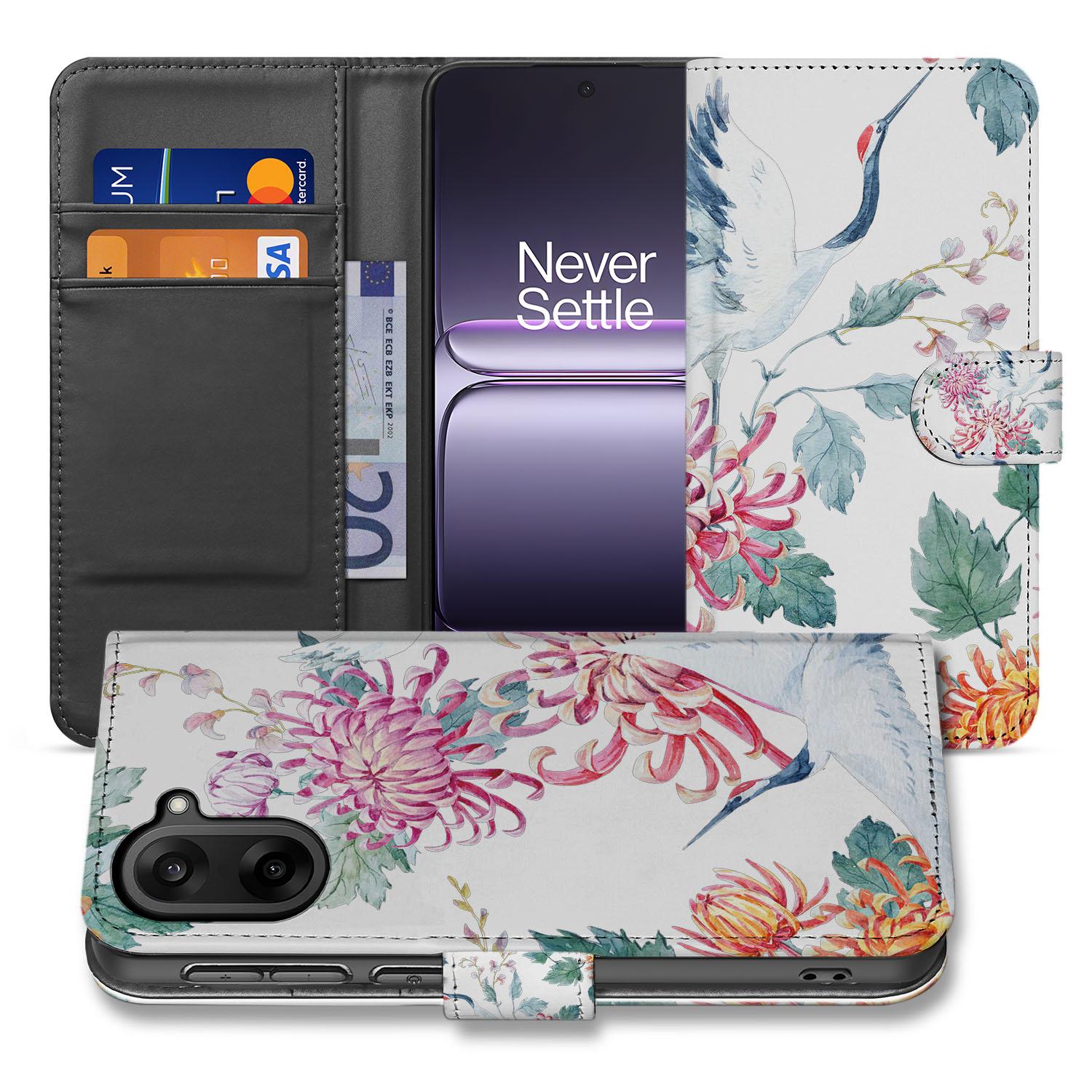 OnePlus Nord CE 5 Stijlvol Bird Flowers Print Book Case voorzijde met pasjeshouder