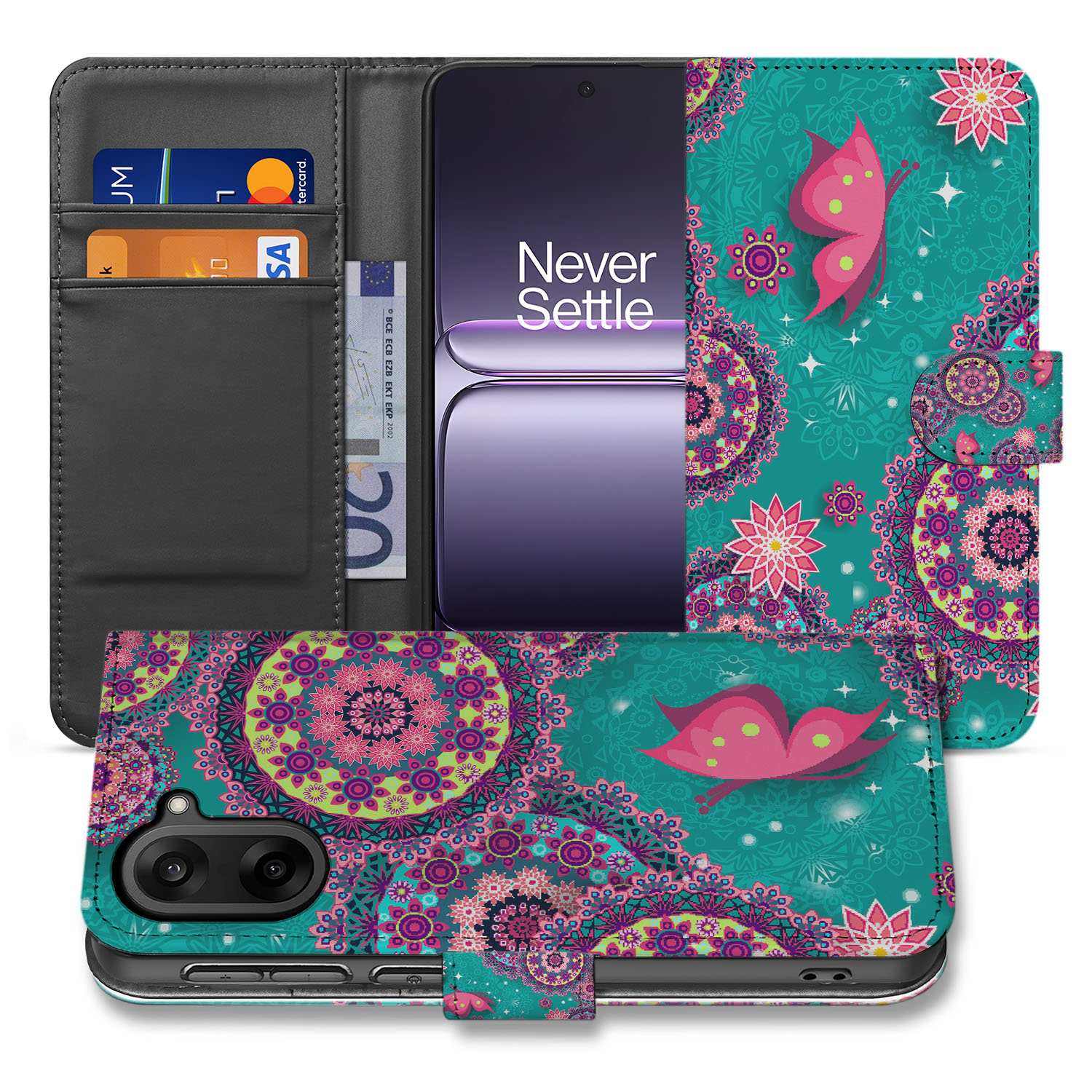 OnePlus Nord CE 5 Cirkels en Vlinders Book Case Hoesje front achter