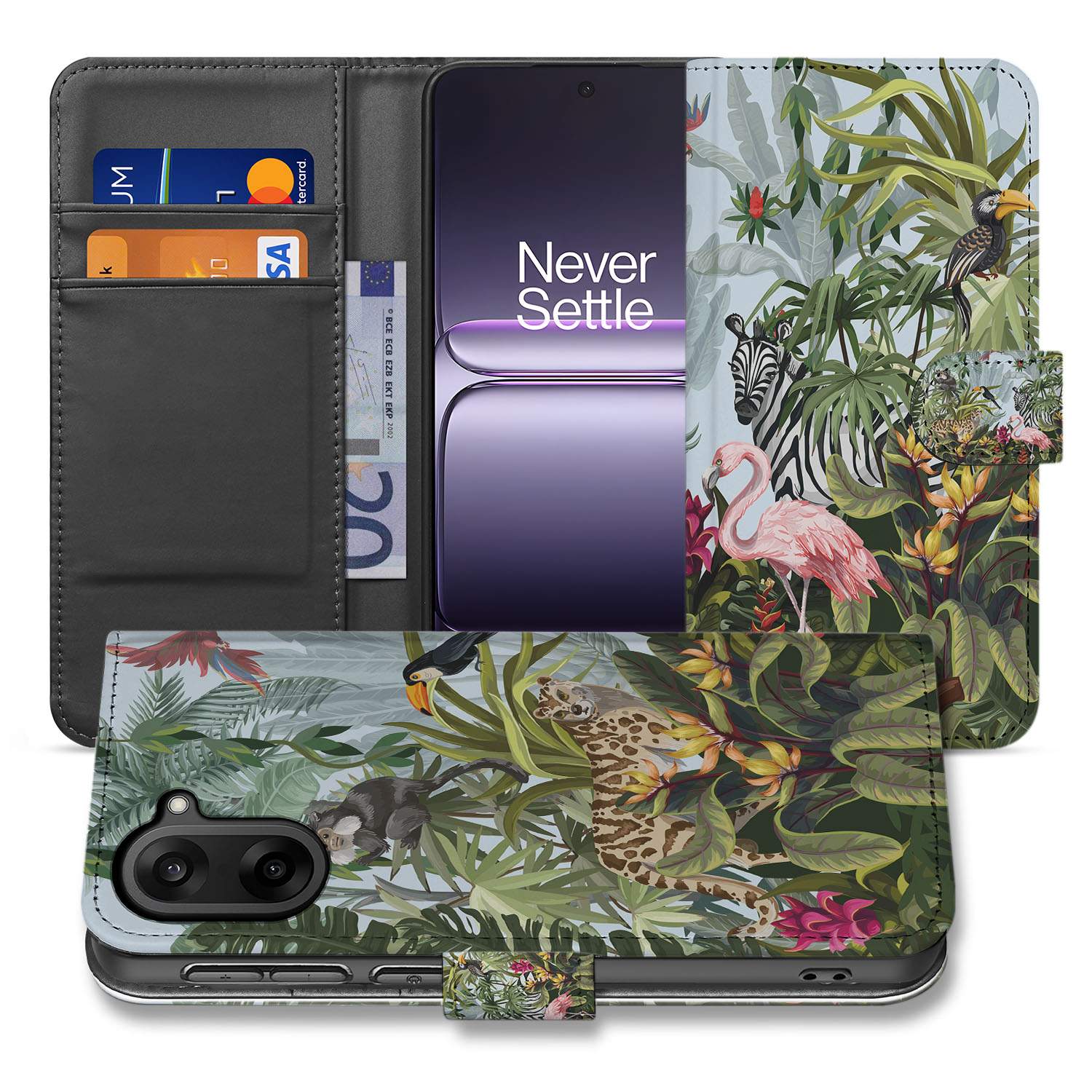 OnePlus Nord CE 5 Bookcase Hoesje met Jungle Design voorkant en achterkant