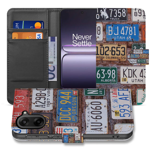 OnePlus Nord Ce 5 Kentekenplaten Collage Kunstleer Matte Finish Hoesje Book Case Met 3 Pasjes voorkant