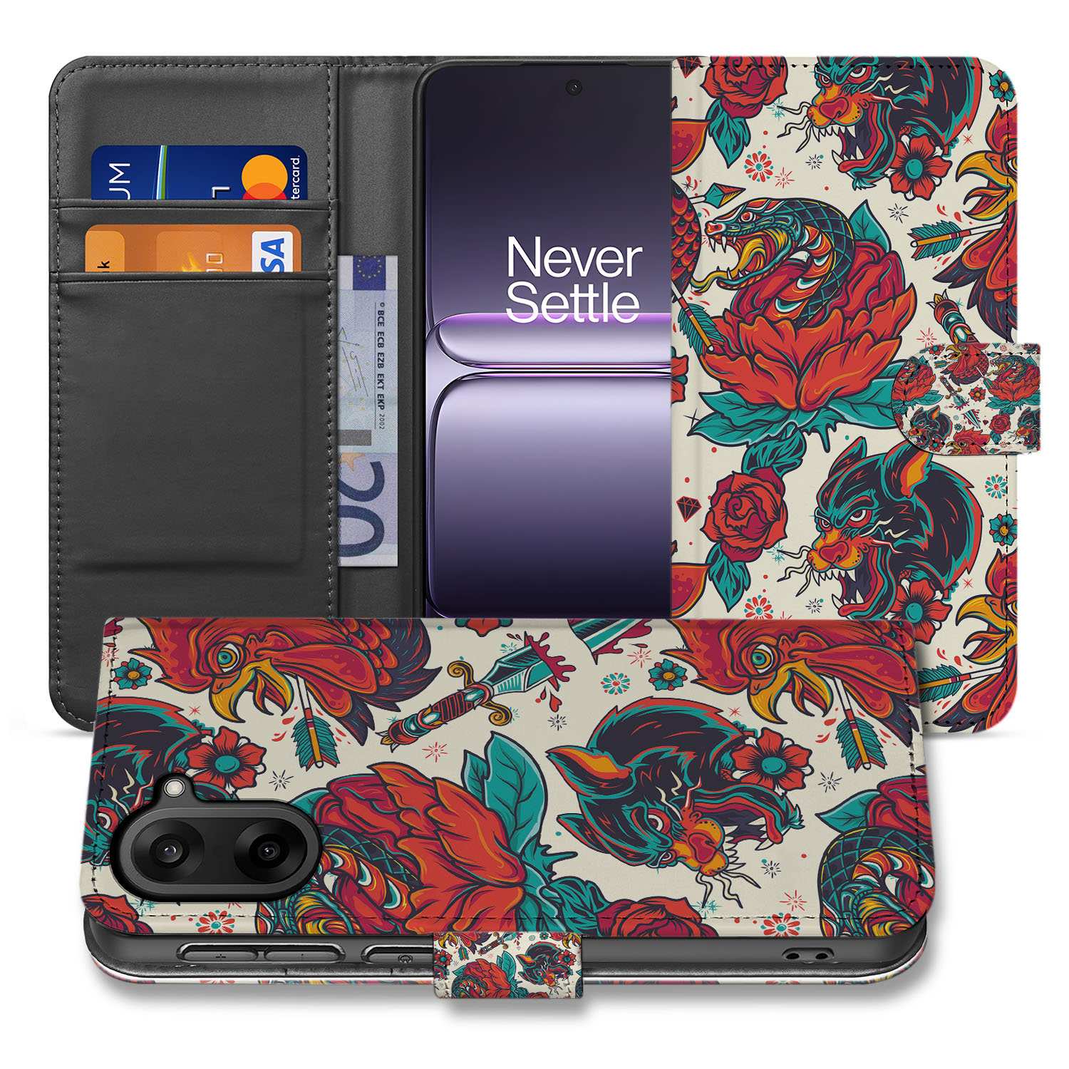 Old Skool OnePlus Nord CE 5 | Bookcase Hoesje tattoo luxe design voorzijde