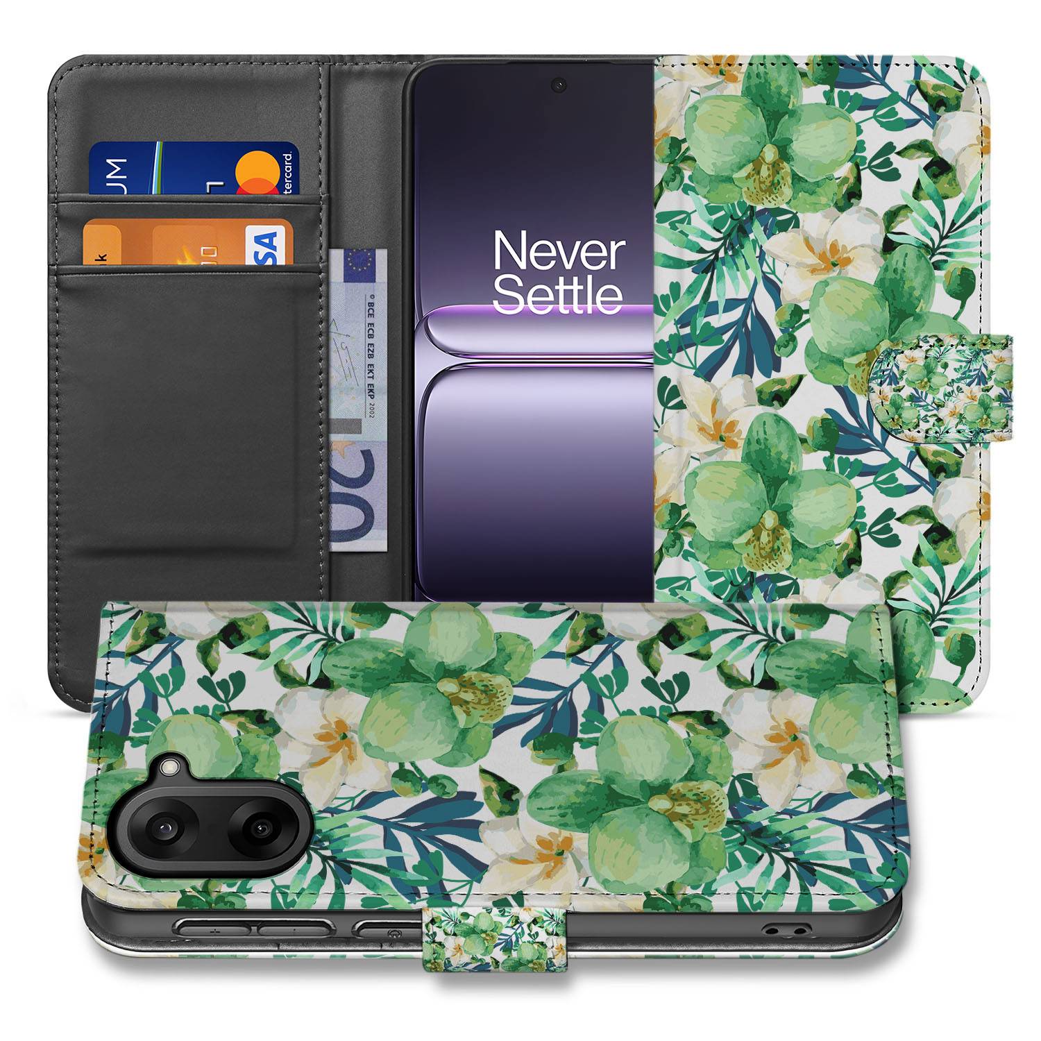 OnePlus Nord CE 5 Orchidee Groen Hoesje Voor OnePlus Nord CE 5 Portemonnee Hoesje voorkant