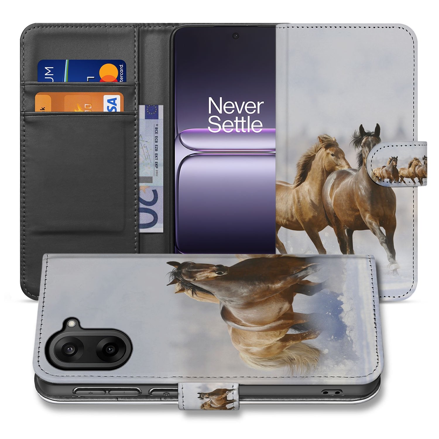 Portemonnee Hoesje OnePlus Nord CE 5 Paarden Motief book case voorkant