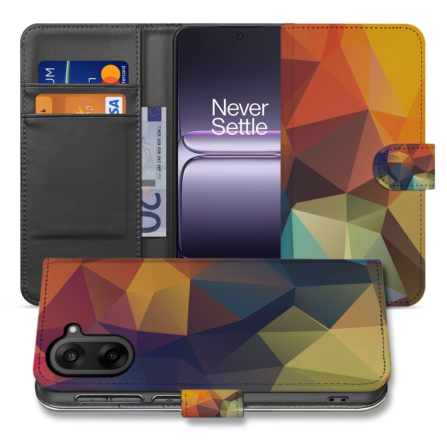 Polygon Color OnePlus Nord CE 5 Book Case Portemonnee Hoesje geometrisch patroon aanzicht