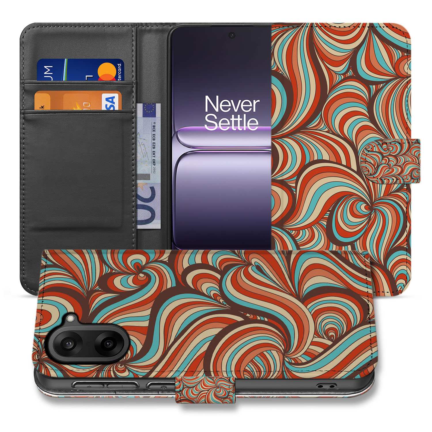 OnePlus Nord CE 5 Book Case Retro Met Pasjes En Magnetische Sluiting design patroon voorkant