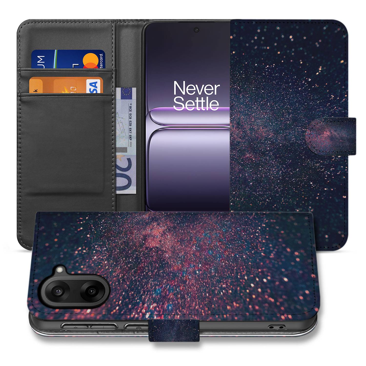 Stars OnePlus Nord CE 5 Bookcase Hoesje sterrenregen paars blauw voorkant