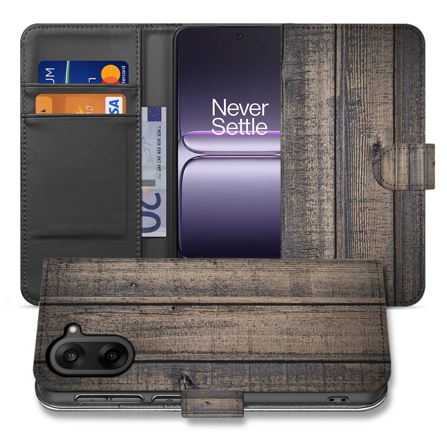 OnePlus Nord CE 5 Bookcase Hoesje Voor OnePlus Nord CE 5 Steigerhout aanzicht