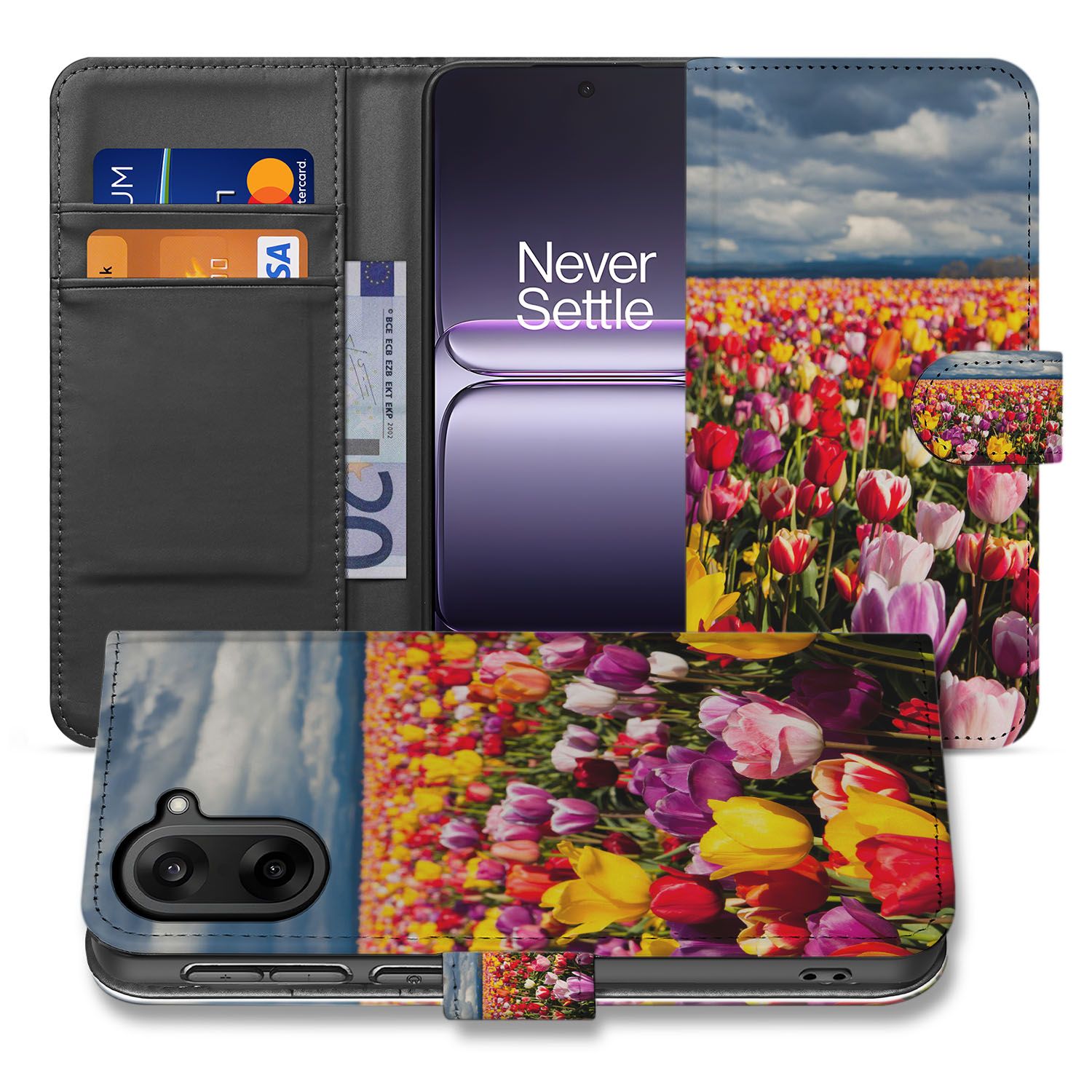 OnePlus Nord CE 5 Tulpen Motief Hoesje Portemonnee Hoesje vooraanzicht