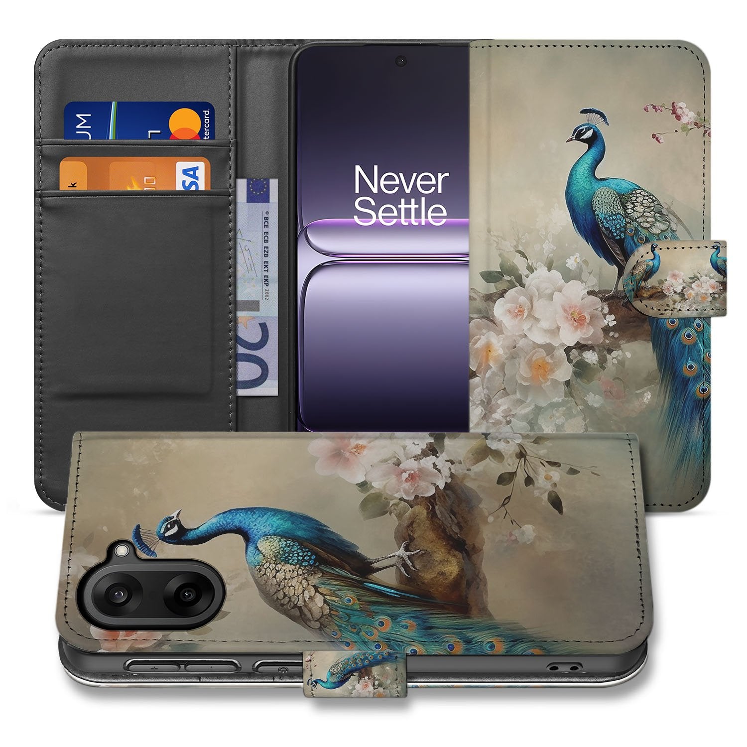 OnePlus Nord CE 5 Bookcase Hoesje Vintage Pauw Design voorkant achterkant