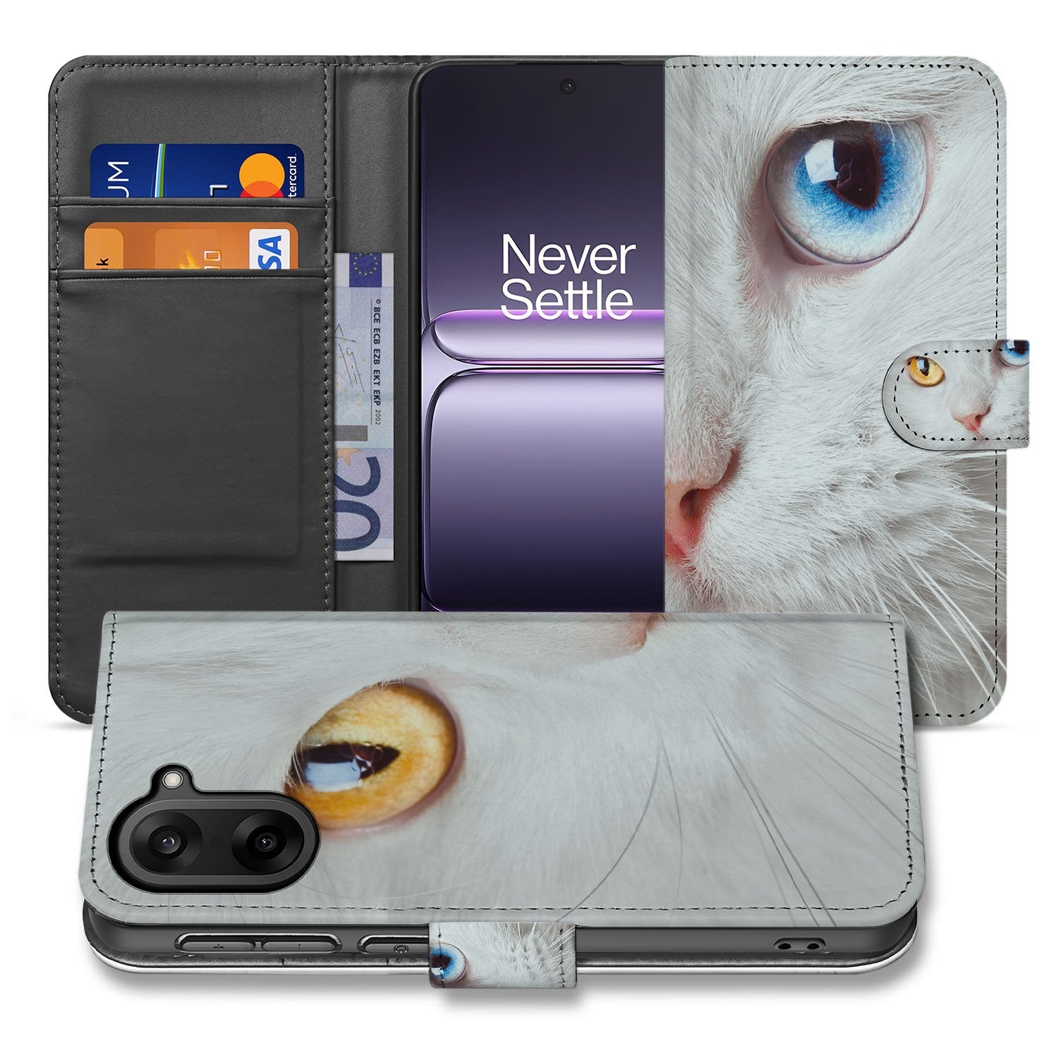 Book Case OnePlus Nord CE 5 Witte Kat Dierenprint voorkant