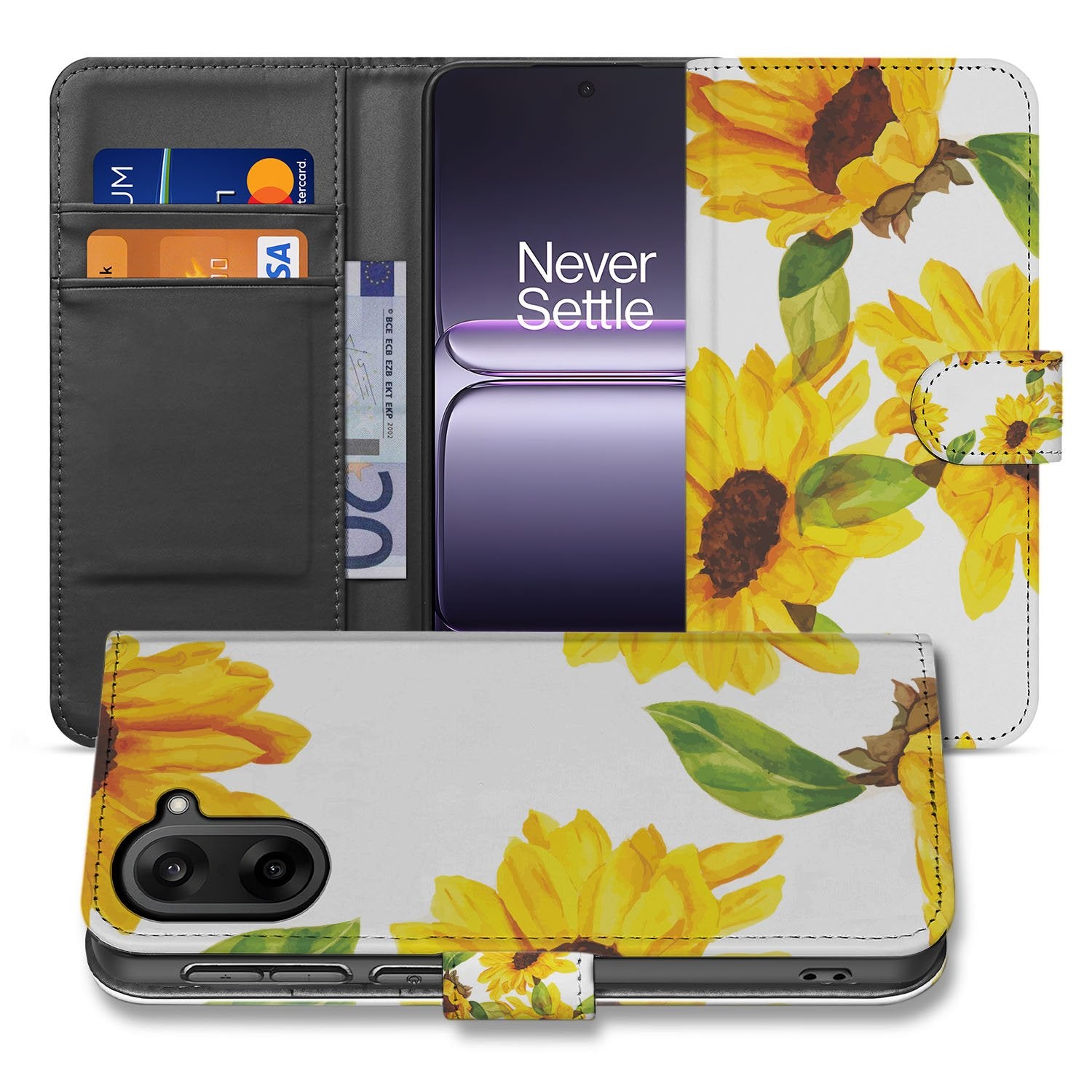 OnePlus Nord CE 5 Zonnebloemen Wallet Hoesje Portemonnee Hoesje aanzicht