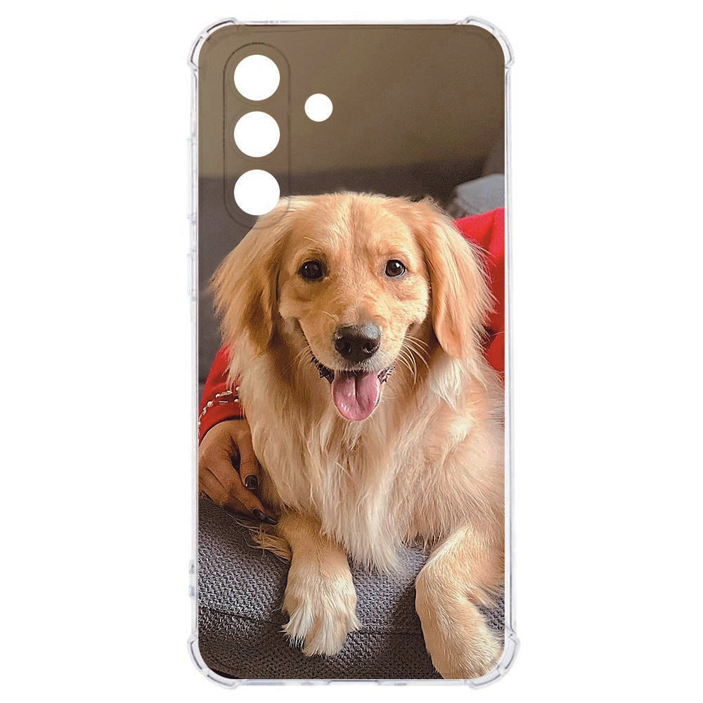 Samsung Galaxy A57 Anti-Shock Back Cover Maken met Foto transparant gouden retriever design voorzijde.