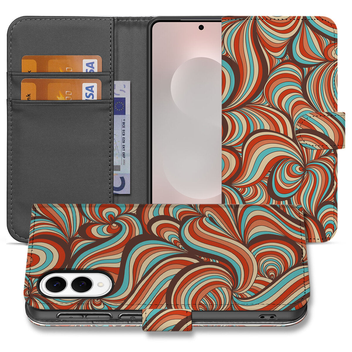 Samsung Galaxy S25 Edge Hoesje Retro met kleurrijk golvend ontwerp en handige magnetische sluiting