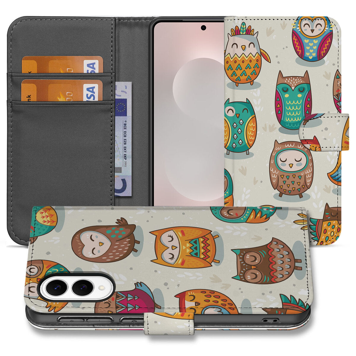 Samsung Galaxy S25 Edge Telefoonhoesje met Pasjes Vrolijke Uilen