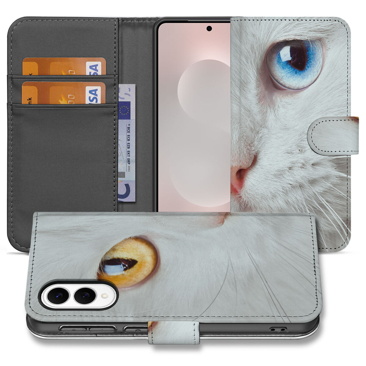 Samsung Galaxy S25 Edge Telefoonhoesje met Pasjes Witte Kat