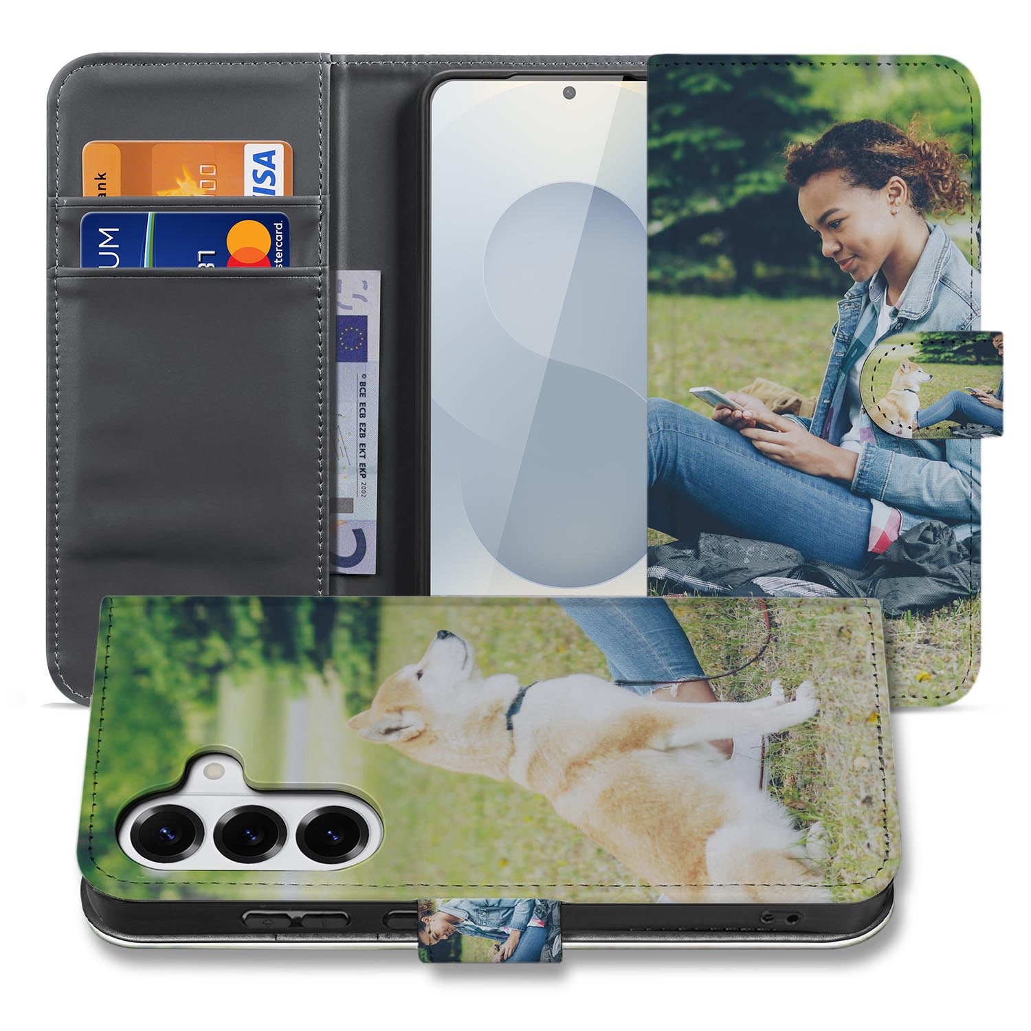 Samsung Galaxy S26 Plus Bookcase Hoesje Maken met Foto Naadloos Design Directe Aanzicht Met Foto en Kaartvak.
