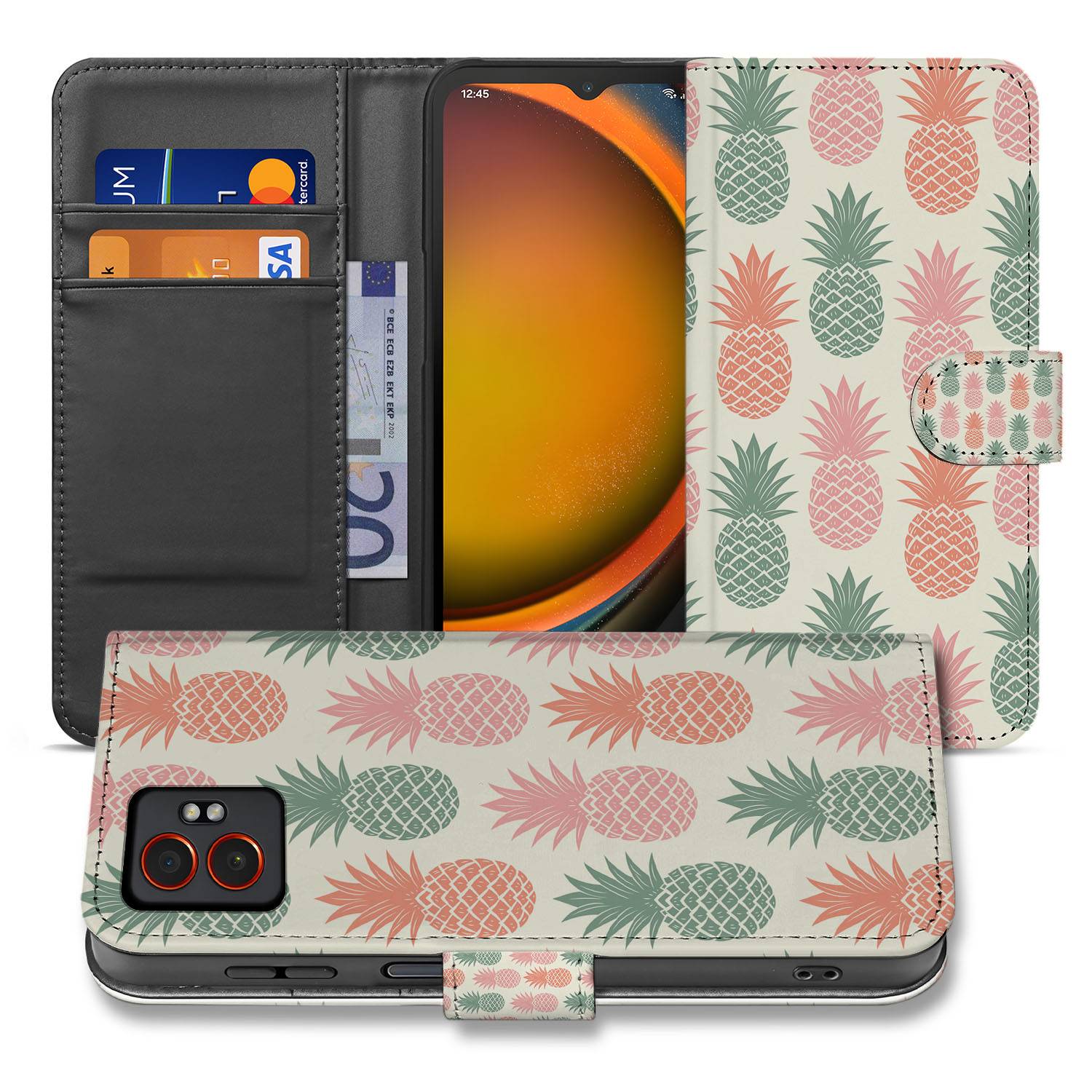 Samsung Galaxy Xcover 7 Pro Book Case Ananas Hoesje design kleurrijk aanzicht