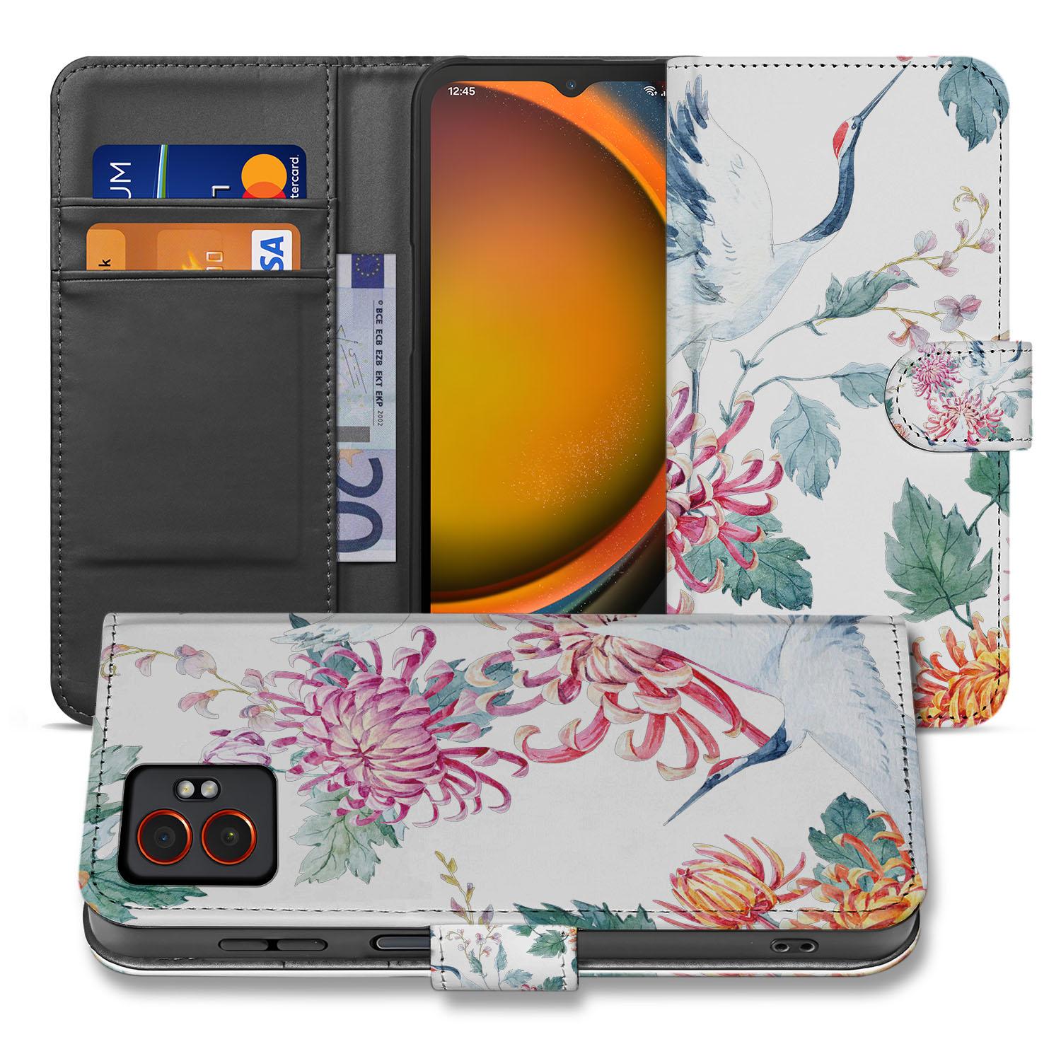 Bird Flowers Samsung Galaxy Xcover 7 Pro Bookcase Hoesje bloemen ontwerp vooraan