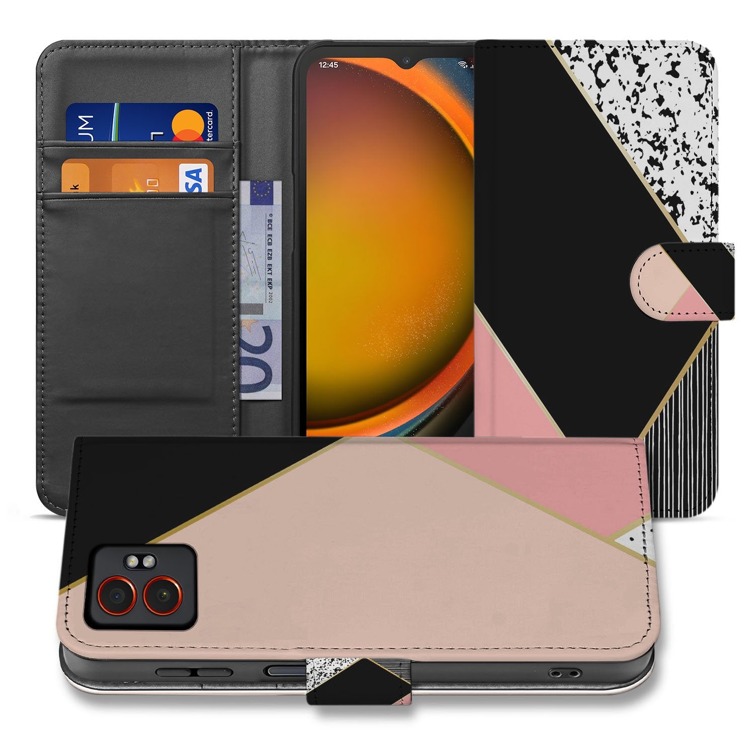 Samsung Galaxy Xcover 7 Pro Portemonnee Hoesje Abstract Black Pink Shapes voorkant