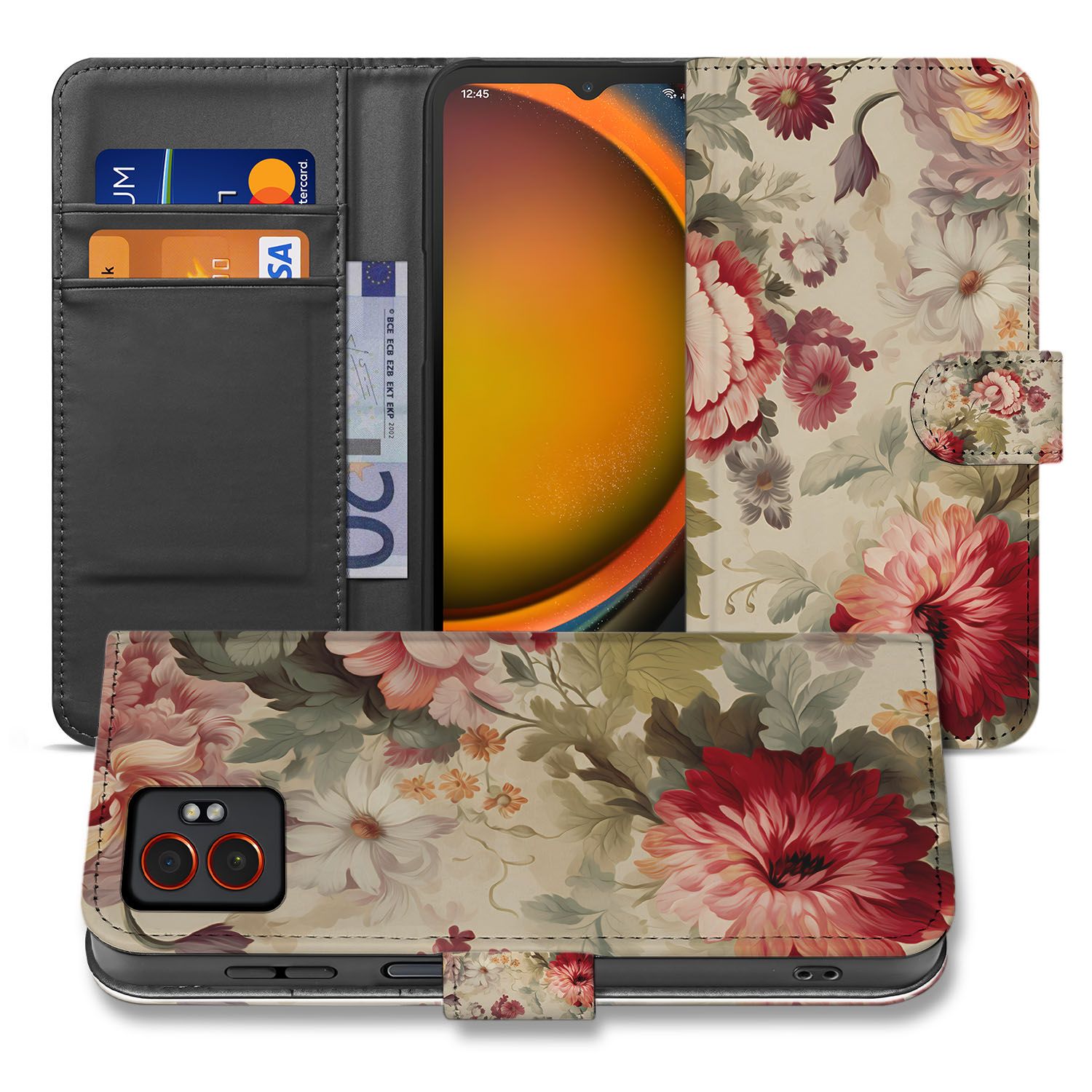 Samsung Galaxy Xcover 7 Pro Portemonnee Hoesje Bloemenprint vooraanzicht