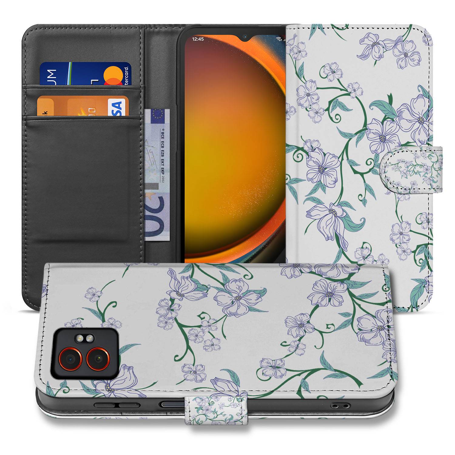 Samsung Galaxy Xcover 7 Pro Portemonnee Hoesje Blossom White bloemenmotief aanzicht