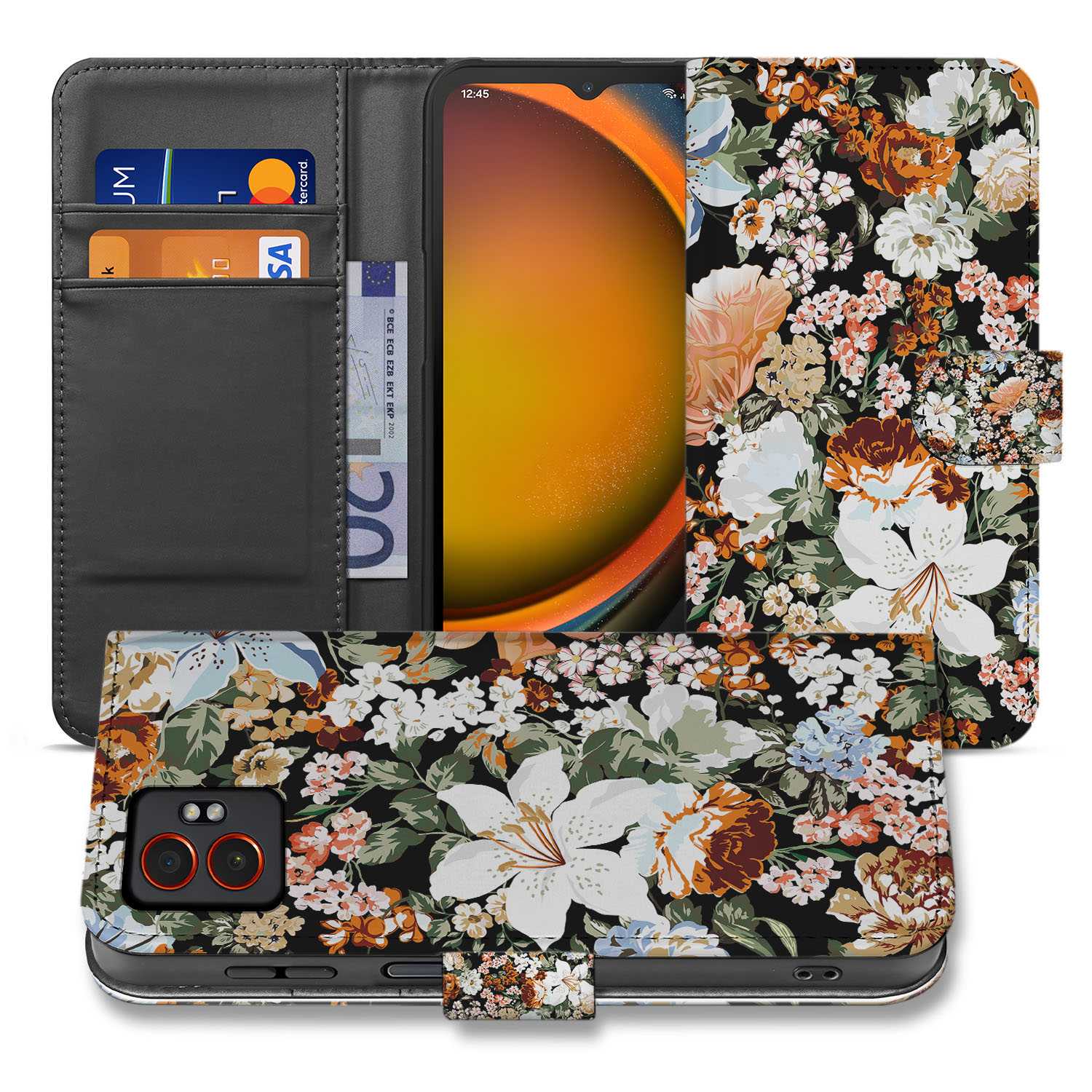 Dark Flowers Samsung Galaxy Xcover 7 Pro Portemonnee Hoesje donkerbloemen design voorzijde