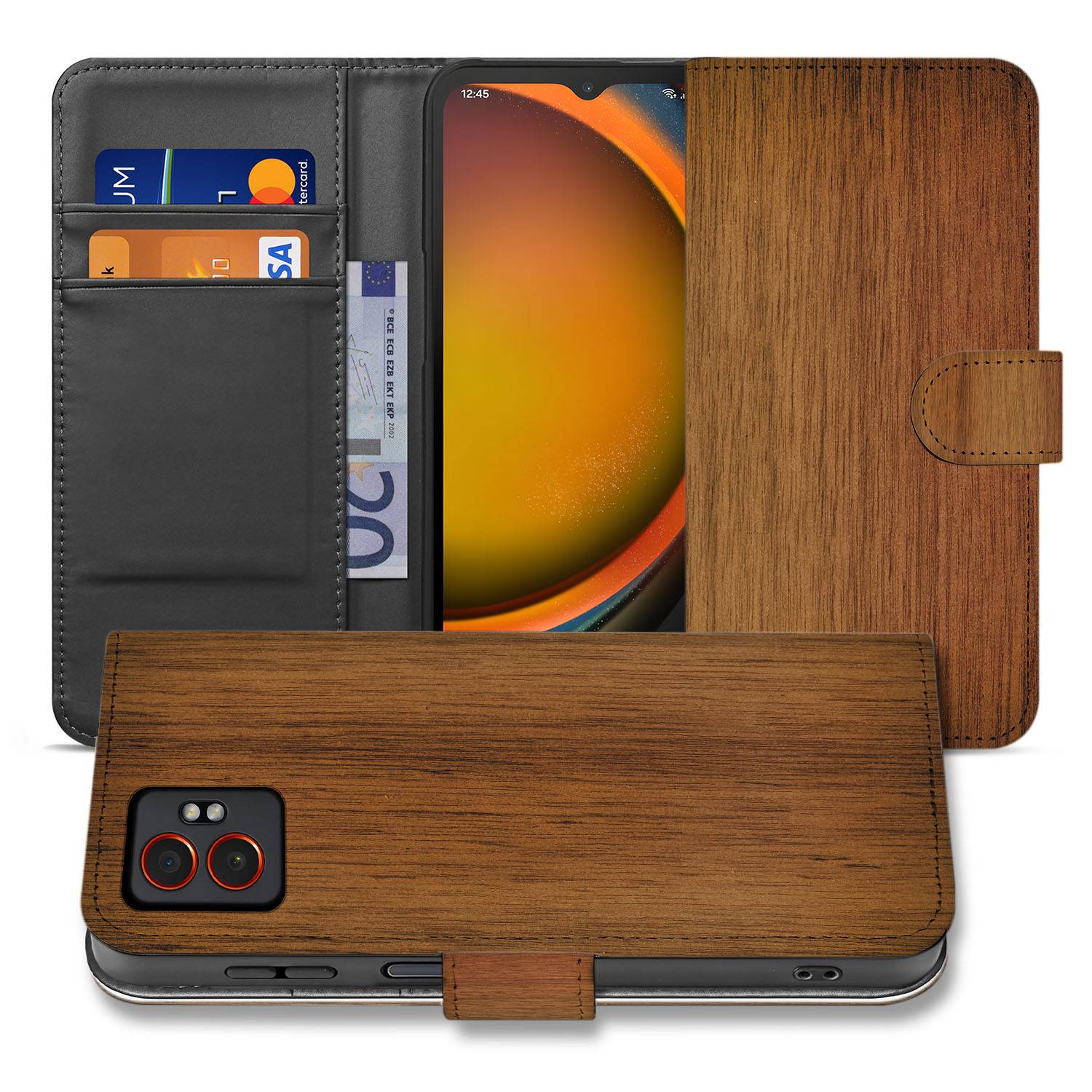 Donker Hout Samsung Galaxy Xcover 7 Pro Book Case boek case donker hout aanzicht