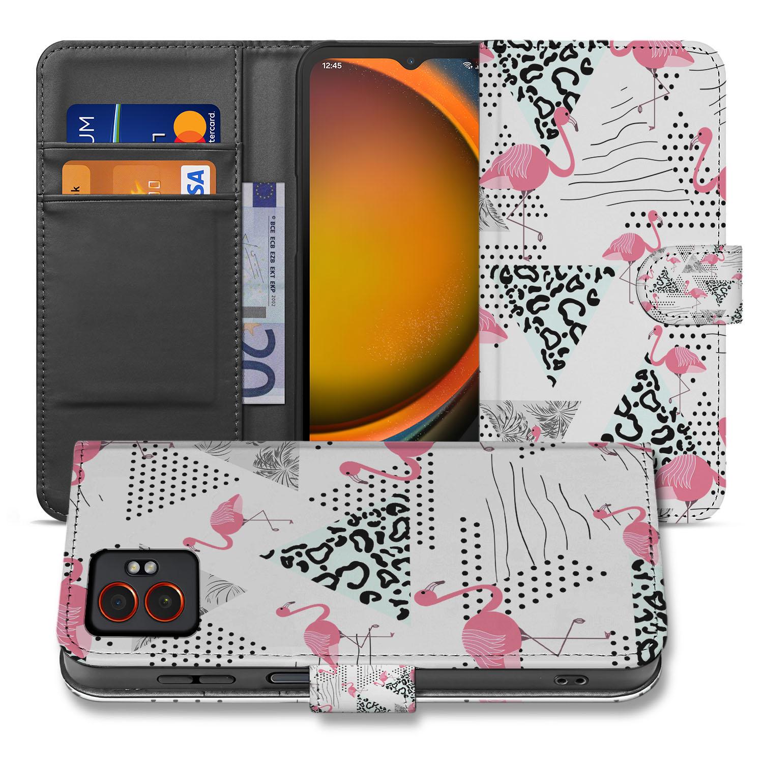 Flamingo Triangle Samsung Galaxy Xcover 7 Pro Book Case Flamingo Triangle voorkant en achterkant