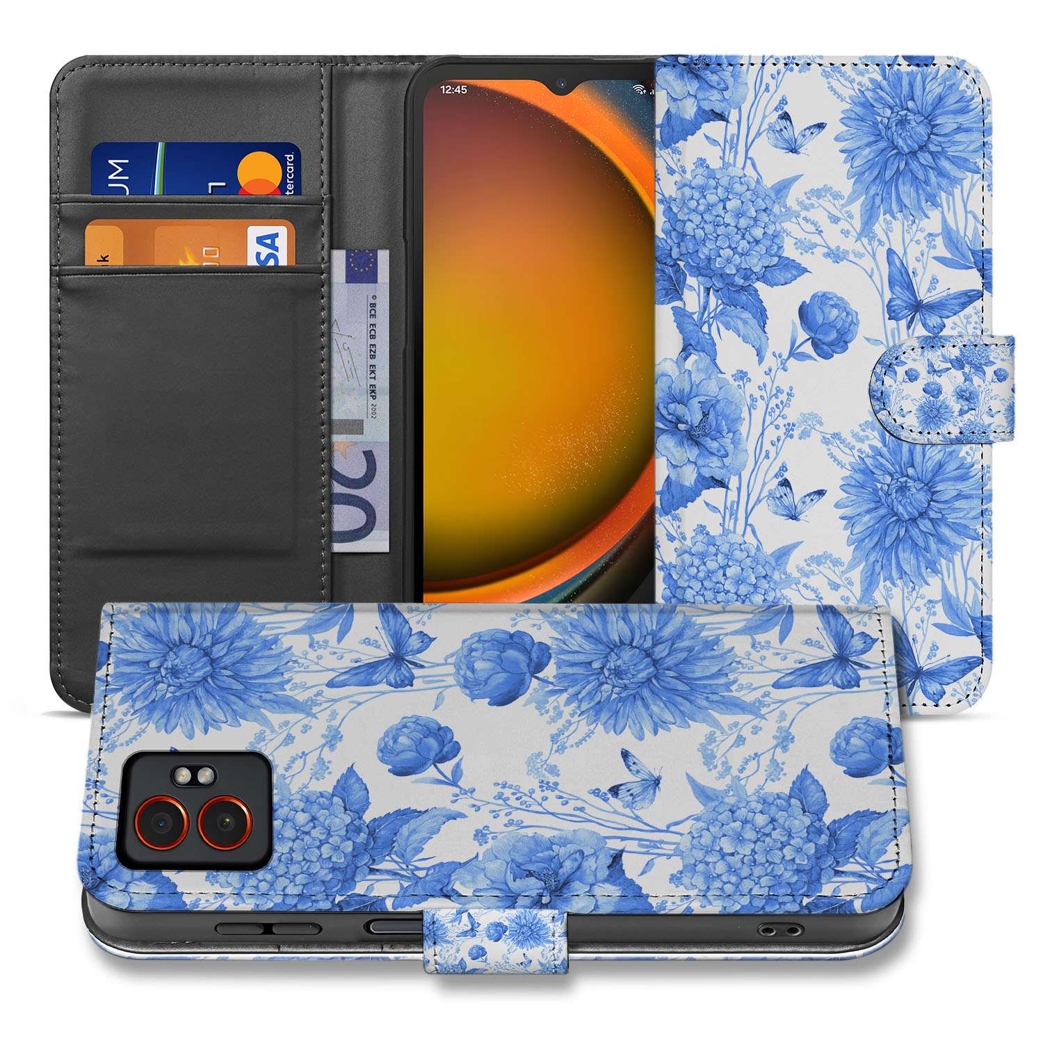 Book Case Samsung Galaxy Xcover 7 Pro | Blauw Bloemen bloemenmotief boekhoesje binnenkant voorkant
