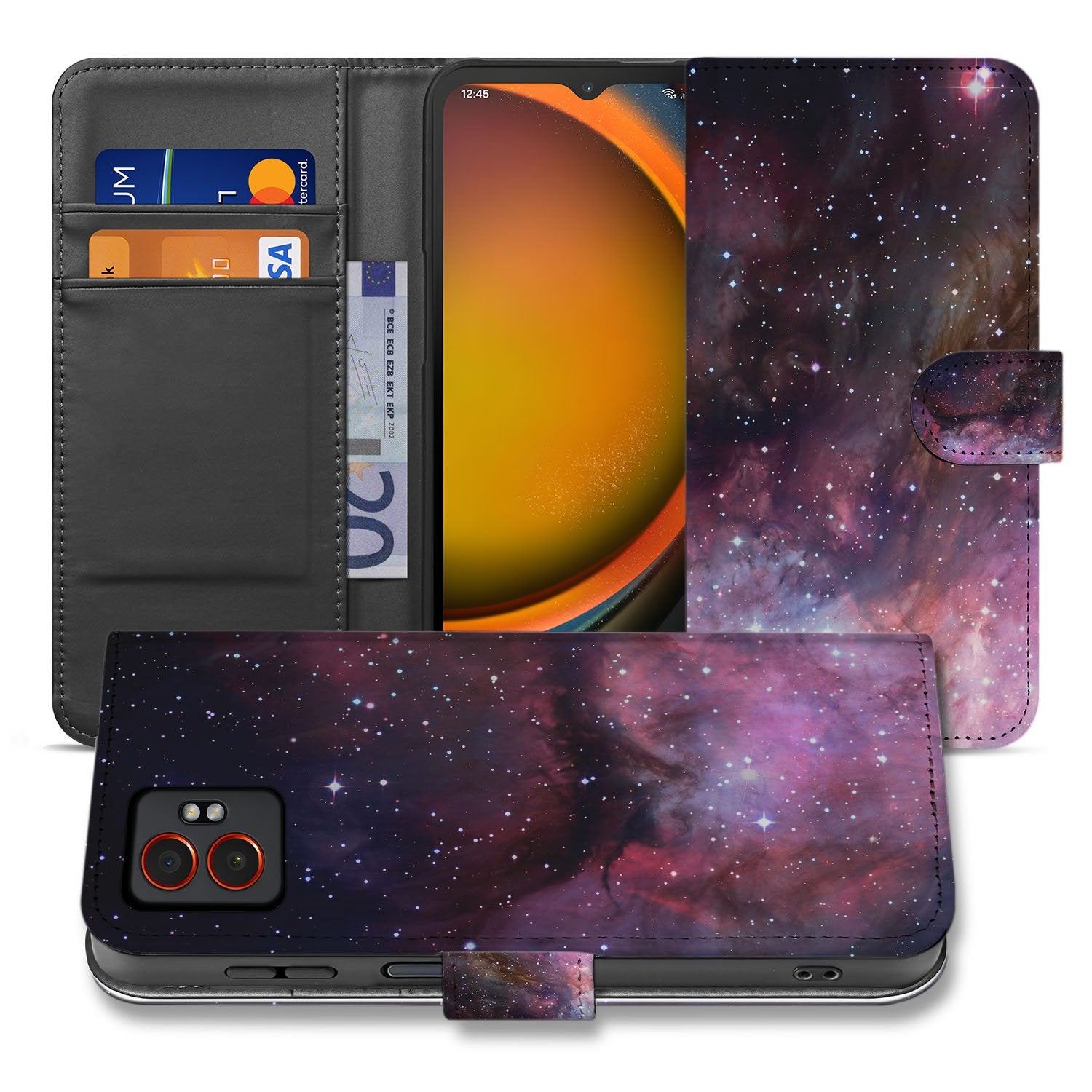 Samsung Galaxy Xcover 7 Pro Portemonnee Hoesje Heelal Design voorkant binnenkant