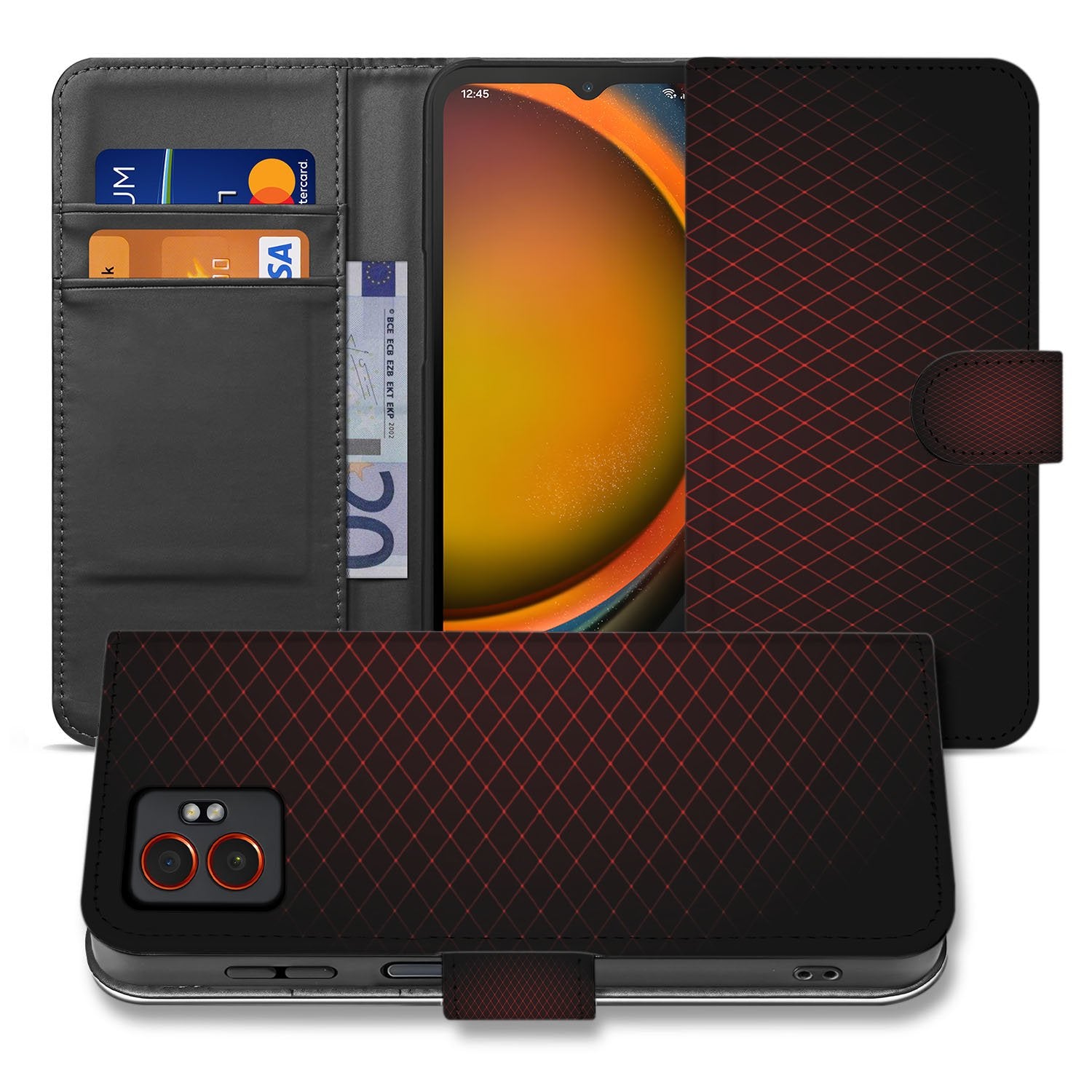 Samsung Galaxy Xcover 7 Pro Portemonnee Hoesje Geruit Rood geruit design voorkant