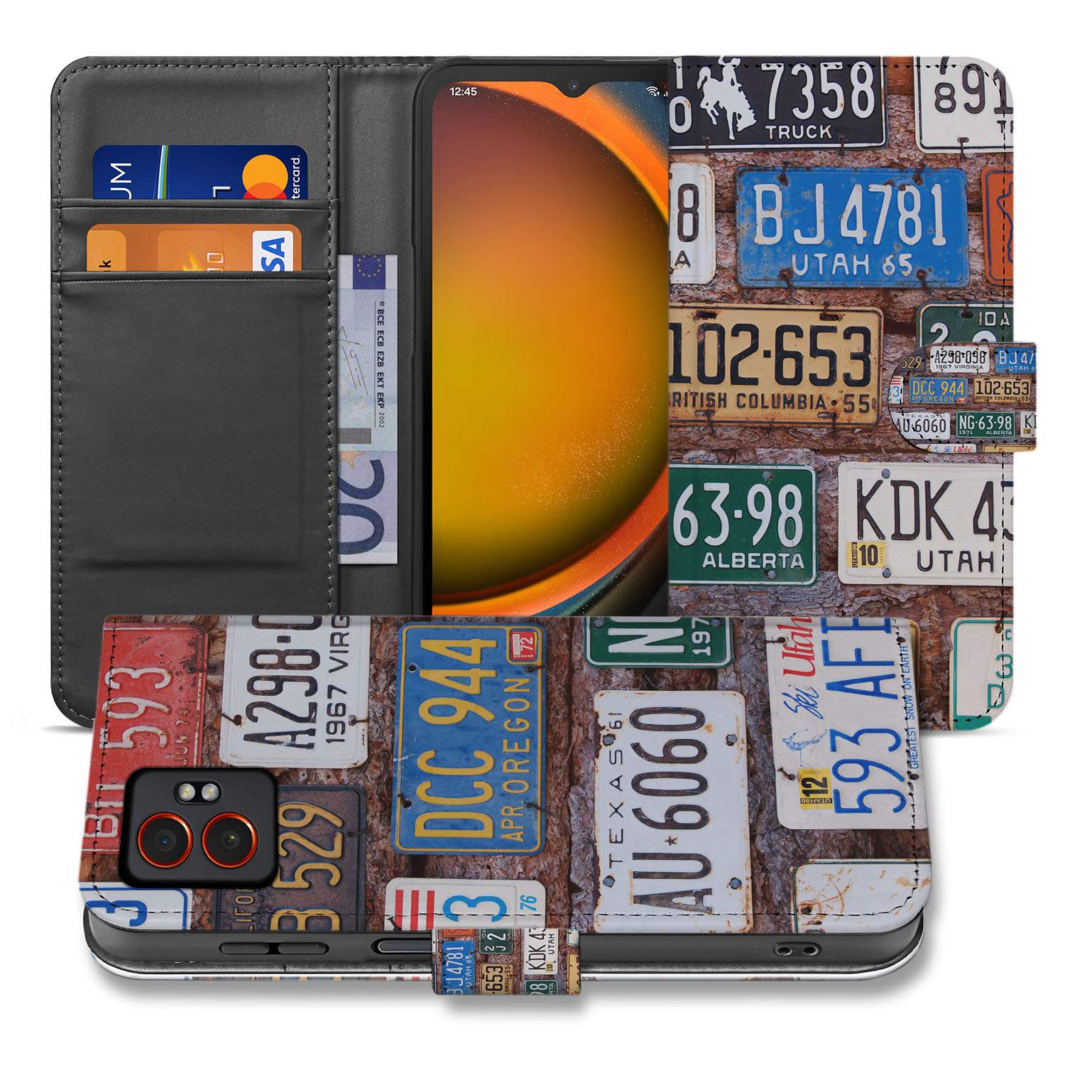 Samsung Galaxy Xcover 7 Pro Book Case Portemonnee Hoesje Kentekenplaten Collage Design vooraan