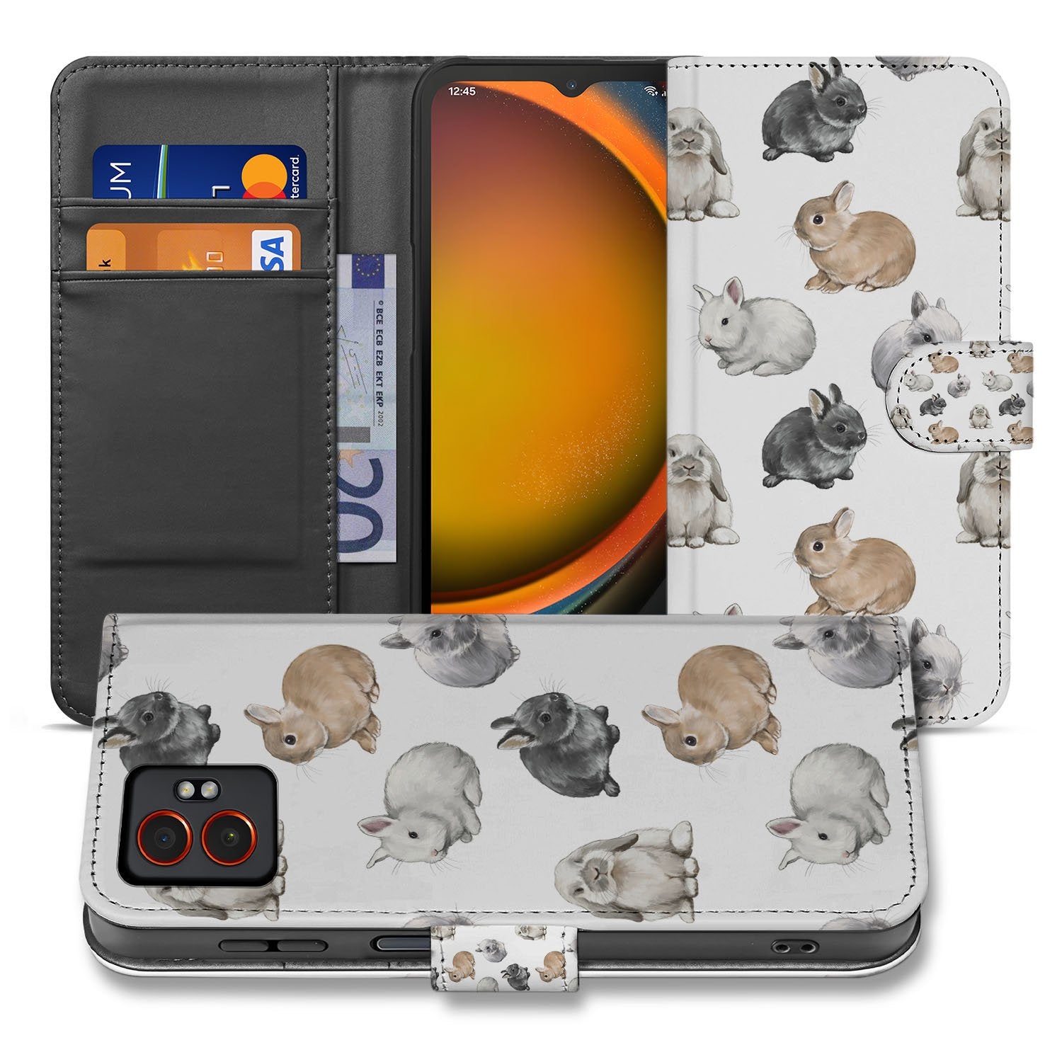 Konijntjes Design Bookcase Hoesje Voor Samsung Galaxy Xcover 7 Pro In Wit Pu Leer Bookcase konijntjes design voorzijde