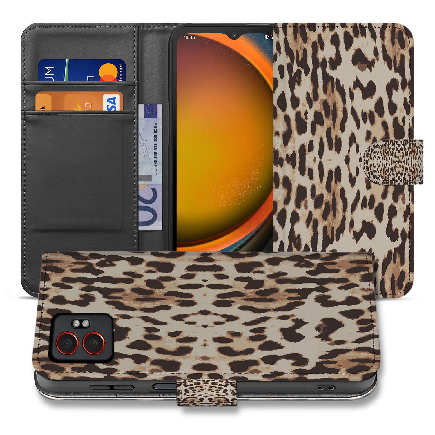 Leopard Design Samsung Galaxy Xcover 7 Pro Luxe Book Case Met Pasjeshouder En Magnetisch Sluiting voorkant binnenzijde