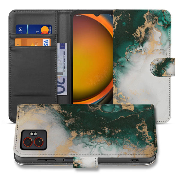 Samsung Galaxy Xcover 7 Pro Book Case Portemonnee Hoesje Marmer Groen PU Leer aanzicht