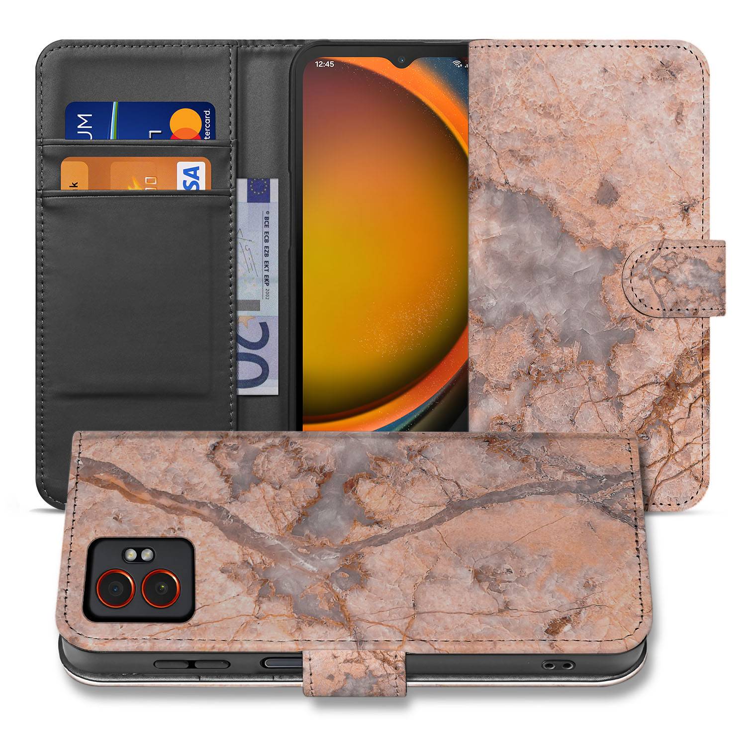 Samsung Galaxy Xcover 7 Pro Book Case Portemonnee Hoesje Marmer Oranje aanzicht