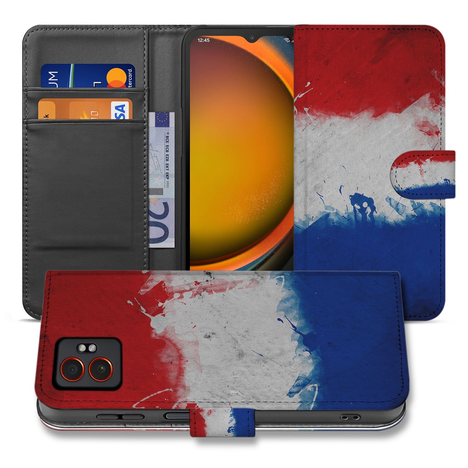 Samsung Galaxy Xcover 7 Pro Premium Bookcase Hoesje Nederlandse Vlag Met Pasjes Design voorkant achterkant