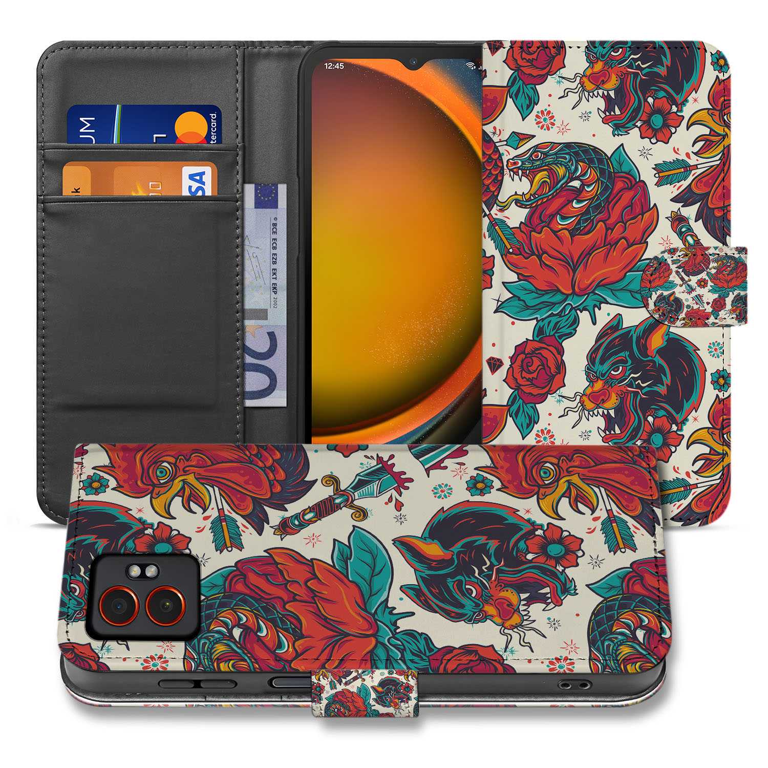 Old Skool Samsung Galaxy Xcover 7 Pro Bookcase Hoesje vintage tattoo design voorkant