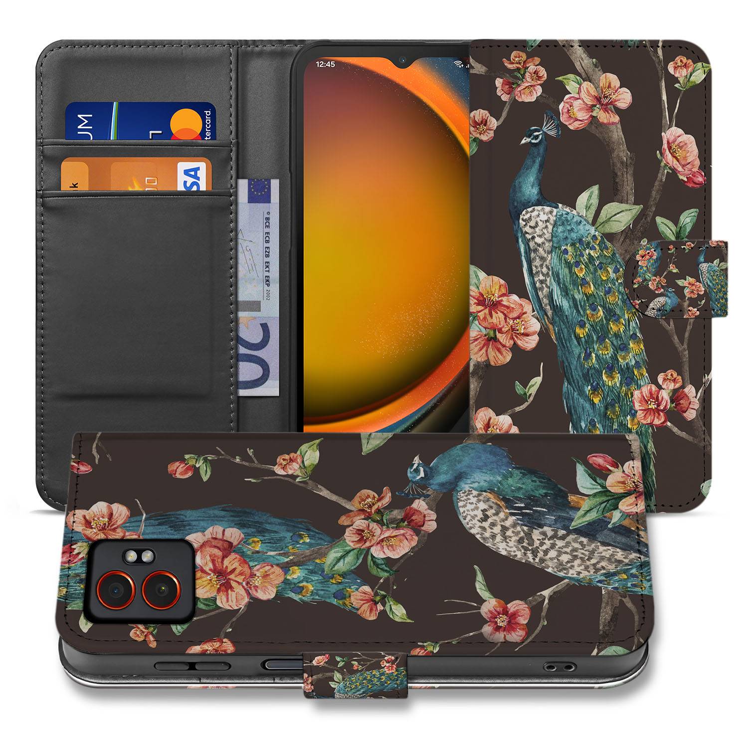 Samsung Galaxy Xcover 7 Pro Bookcase Hoesje Pauw Bloemen Print design pauw bloemen aanzicht