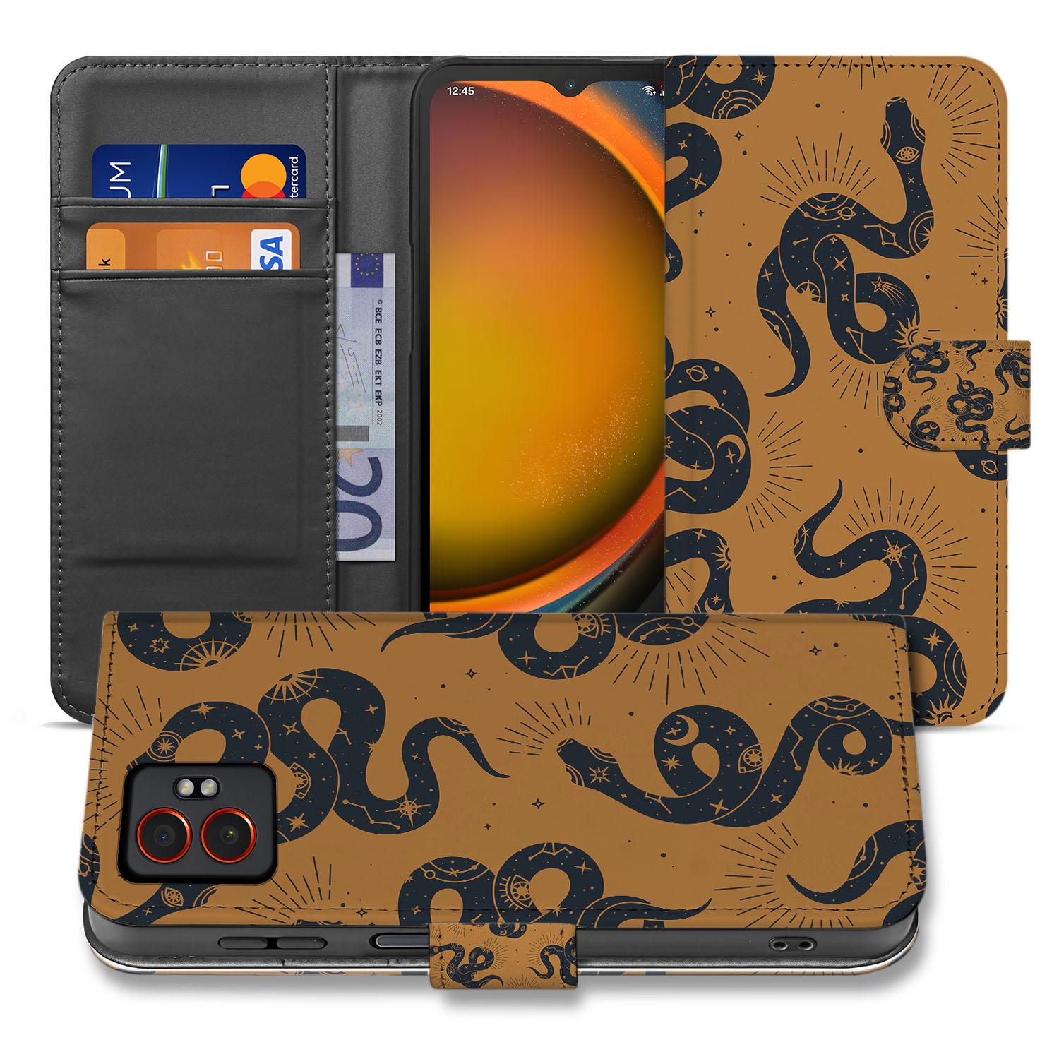 Samsung Galaxy Xcover 7 Pro Slangen Design Bookcase Hoesje vooraanzicht